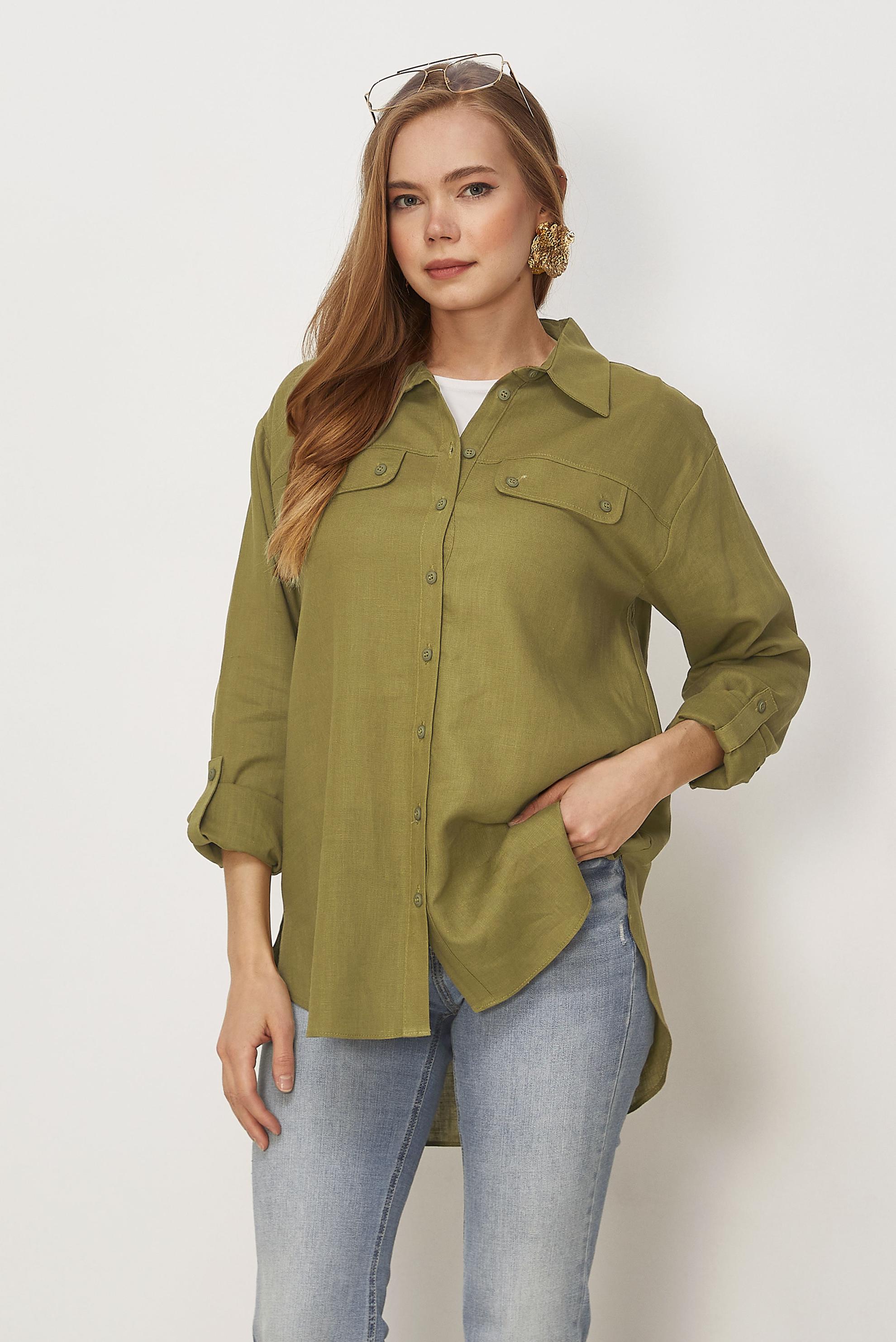 Hijab clothing BEIGE LINEN SHIRT COLLAR TUNIC 46406