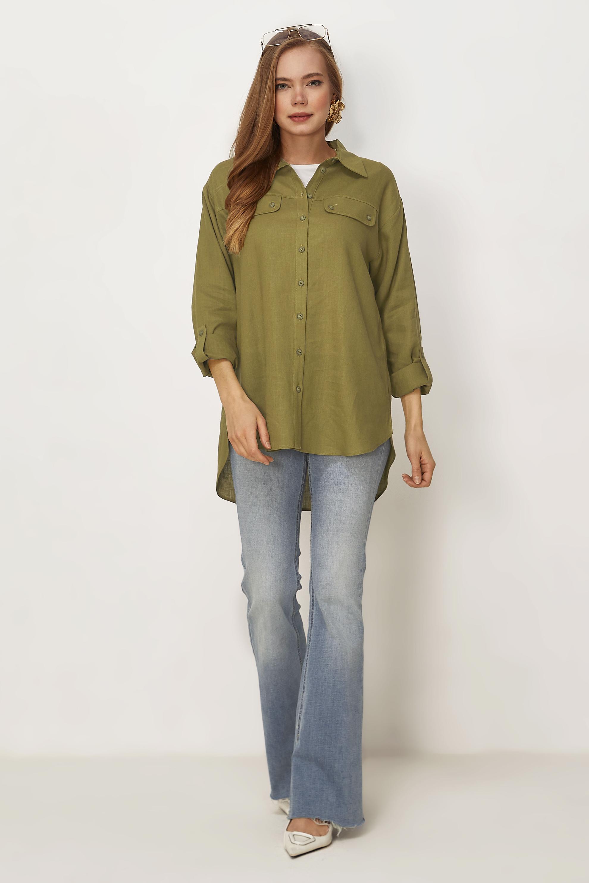 Hijab clothing BEIGE LINEN SHIRT COLLAR TUNIC 46406