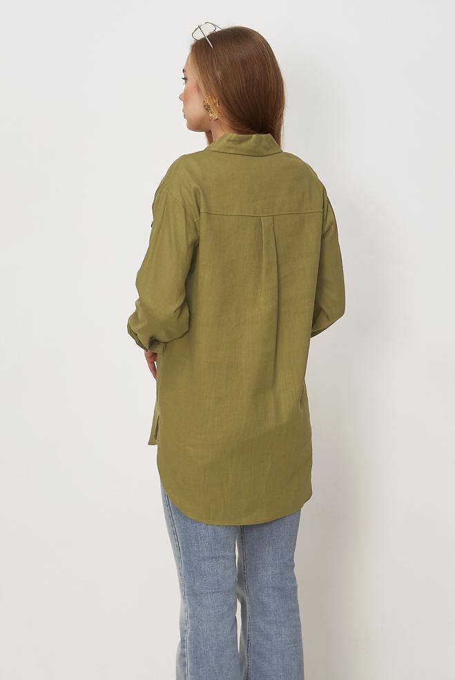 Hijab clothing BEIGE LINEN SHIRT COLLAR TUNIC 46406 - ALVİNA