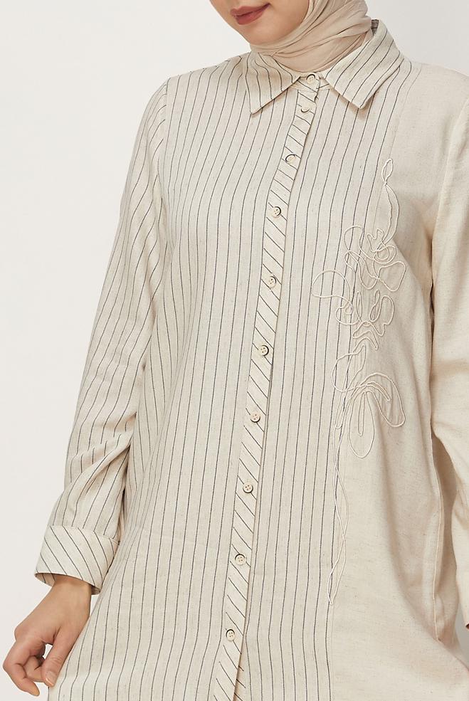 Hijab-Kleidung SCHWARZ LEINEN HEMDKRAGEN TUNIKA 46433 - ALVİNA