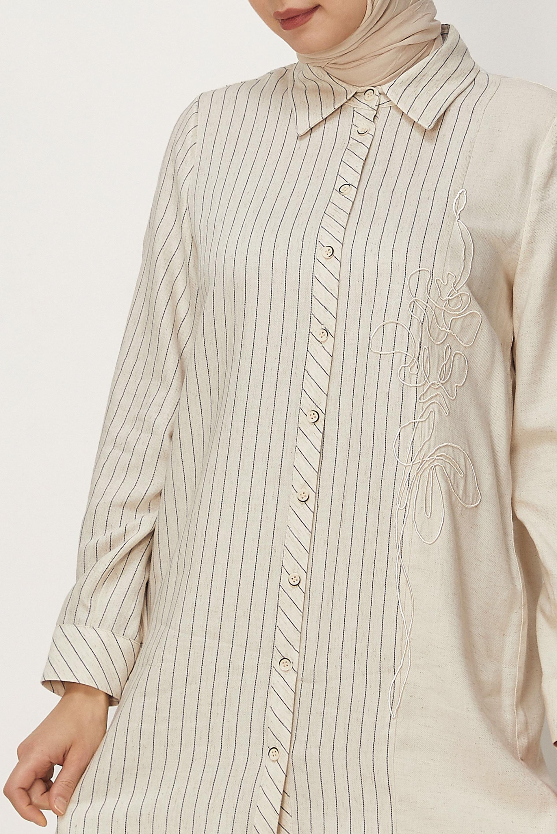 Hijab-Kleidung SCHWARZ LEINEN HEMDKRAGEN TUNIKA 46433