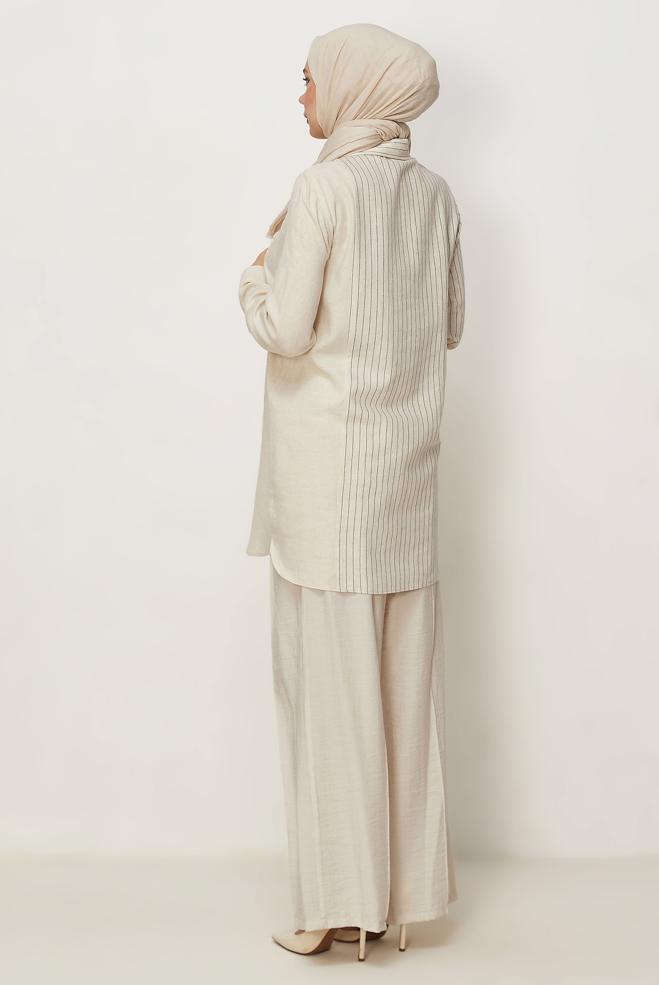 Hijab-Kleidung SCHWARZ LEINEN HEMDKRAGEN TUNIKA 46433 - ALVİNA