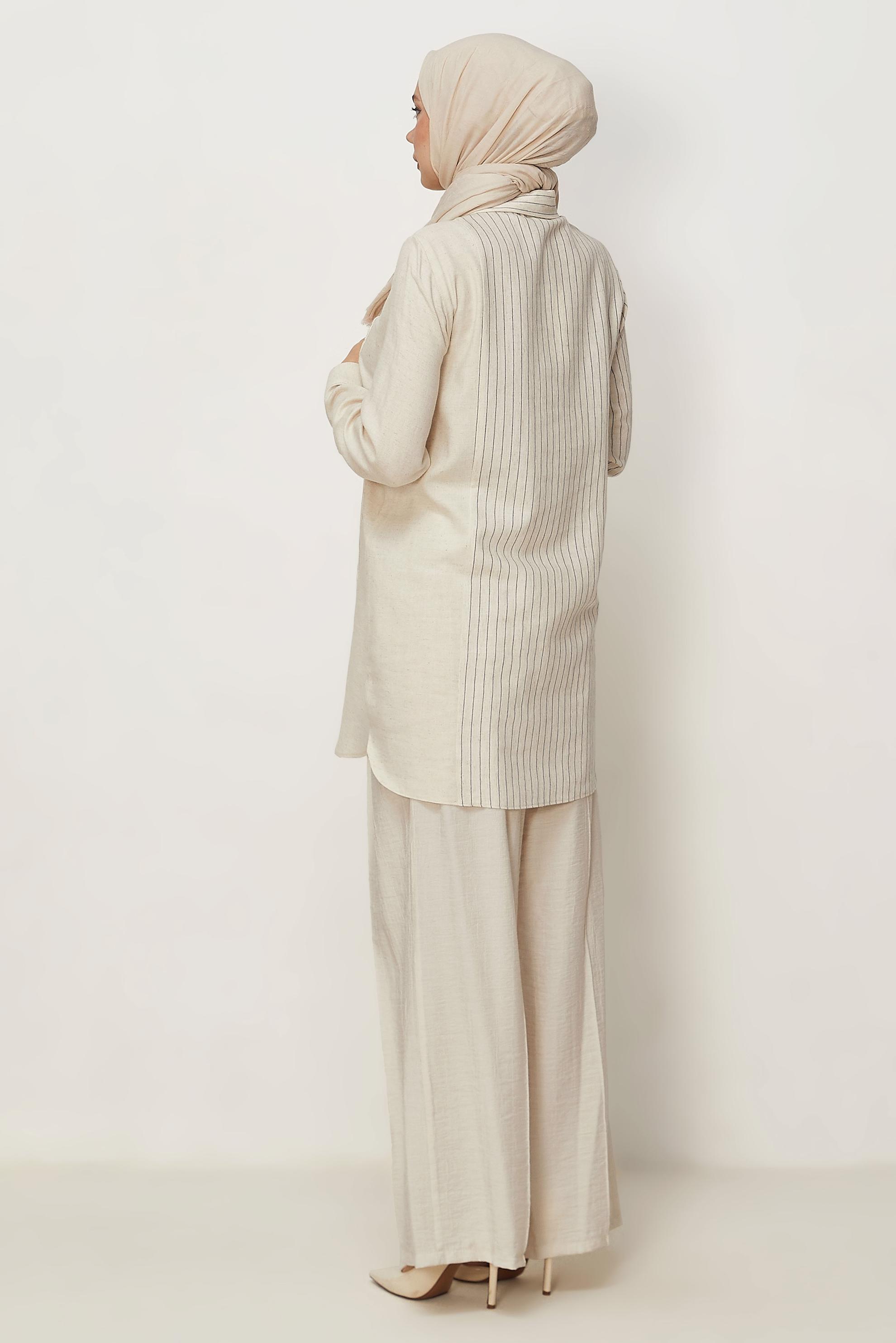 Hijab-Kleidung SCHWARZ LEINEN HEMDKRAGEN TUNIKA 46433