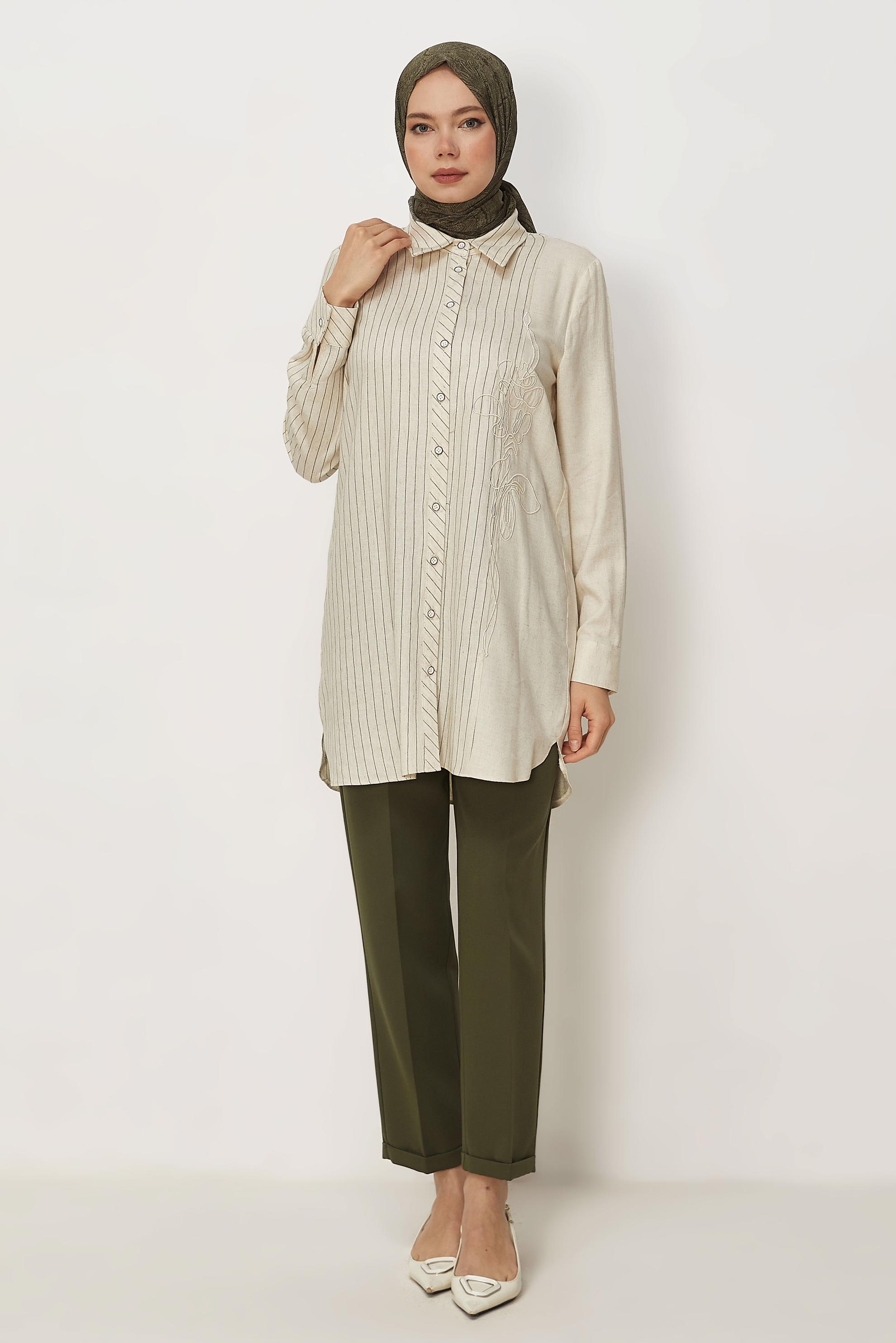 Hijab-Kleidung KHAKI LEINEN HEMDKRAGEN TUNIKA 46433