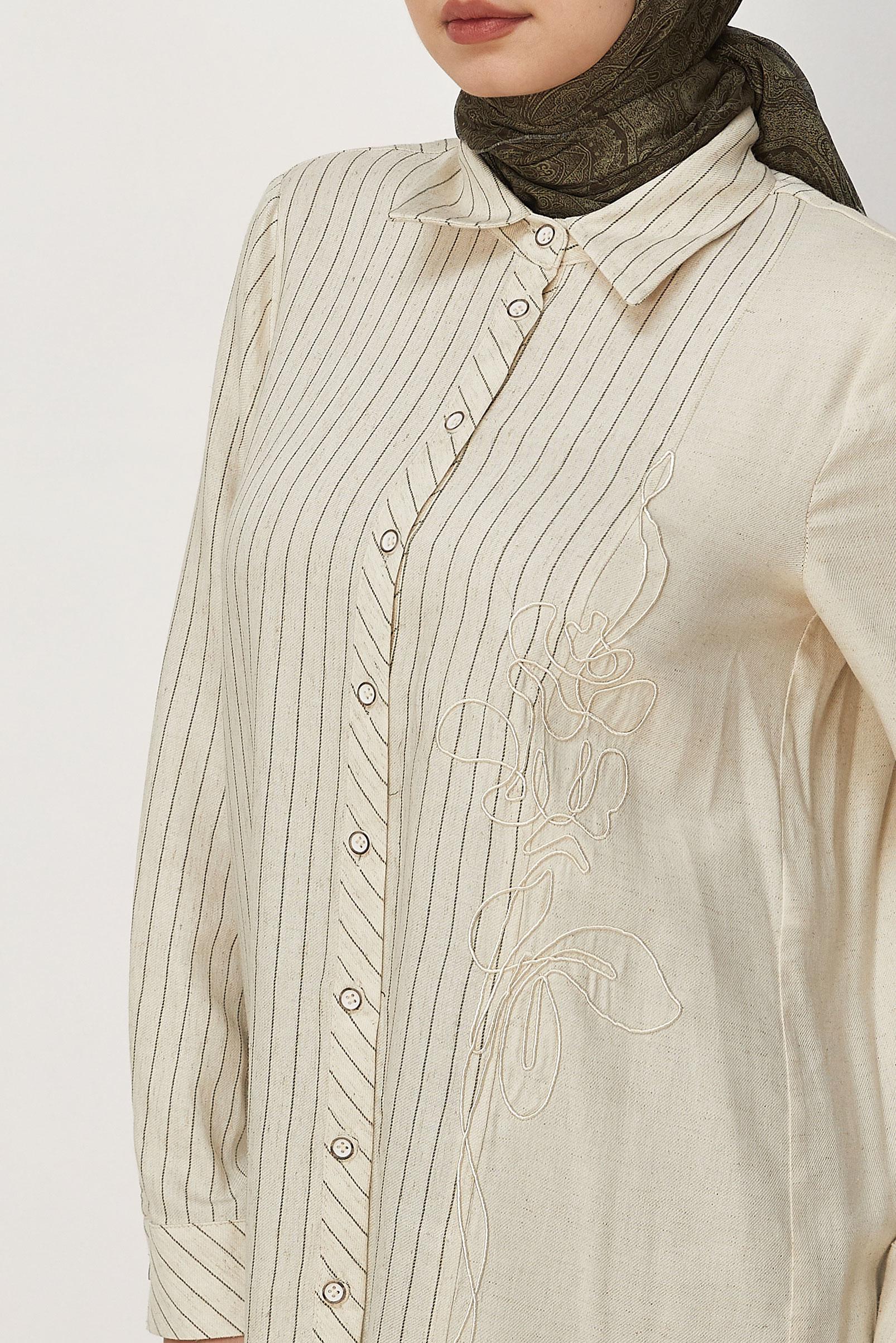 Hijab-Kleidung KHAKI LEINEN HEMDKRAGEN TUNIKA 46433