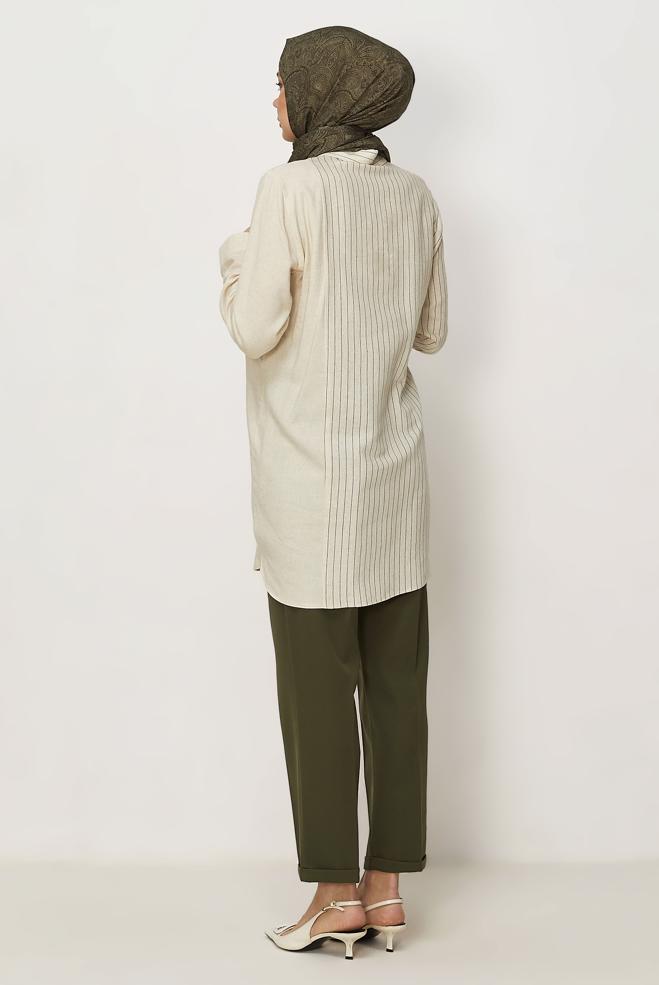 Hijab-Kleidung KHAKI LEINEN HEMDKRAGEN TUNIKA 46433 - ALVİNA