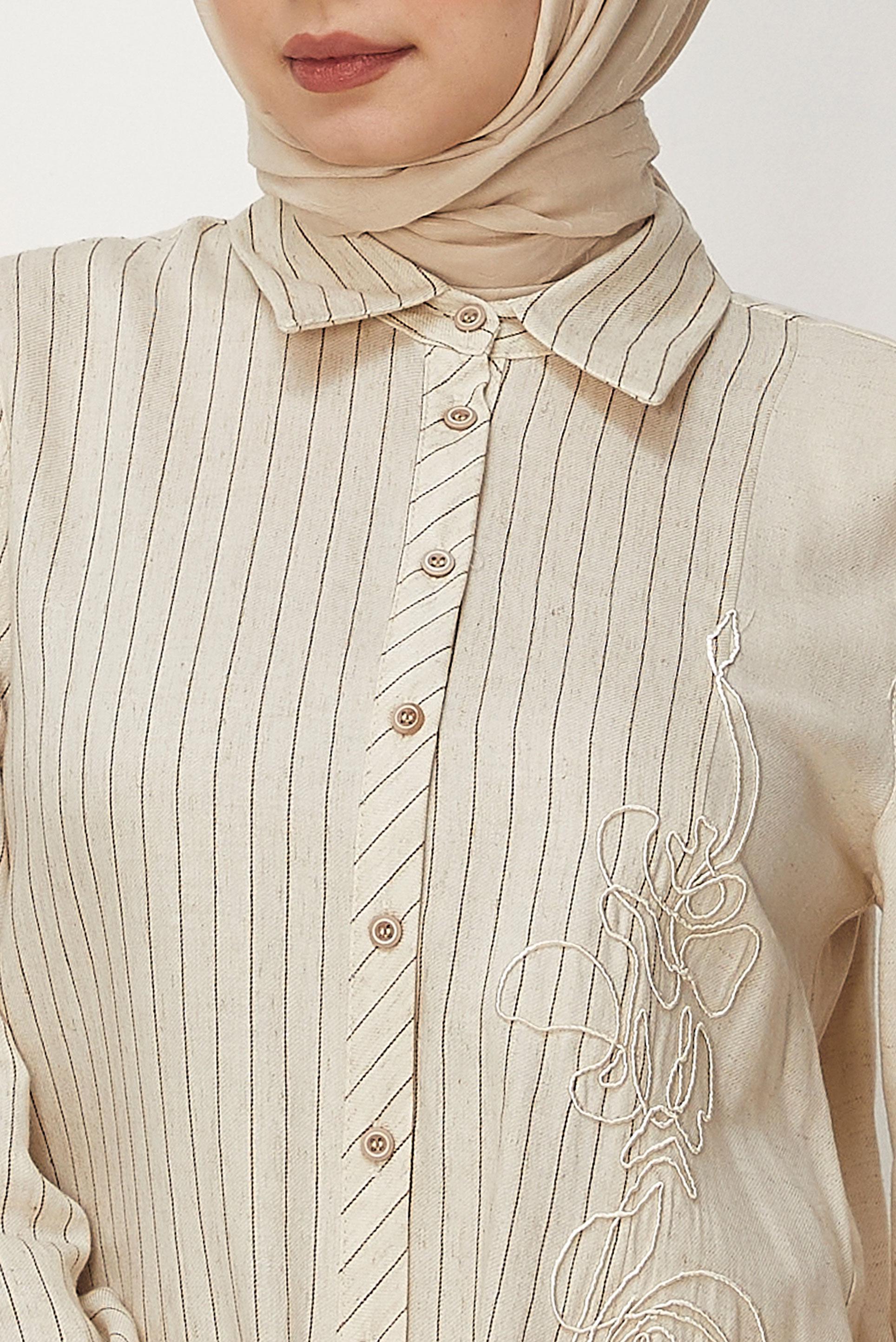 Hijab-Kleidung BRAUN LEINEN HEMDKRAGEN TUNIKA 46433