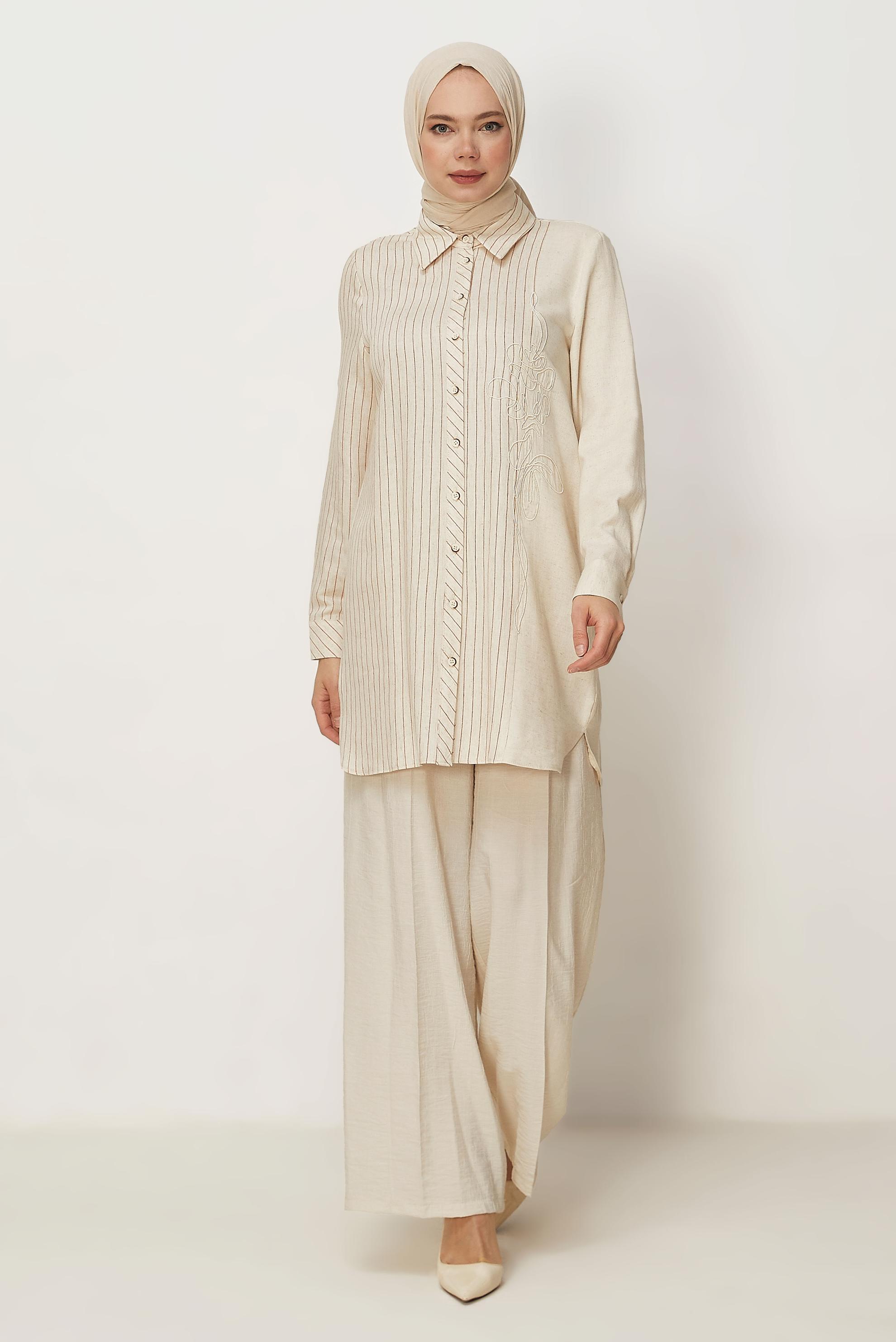 Hijab-Kleidung ORANGE LEINEN HEMDKRAGEN TUNIKA 46433