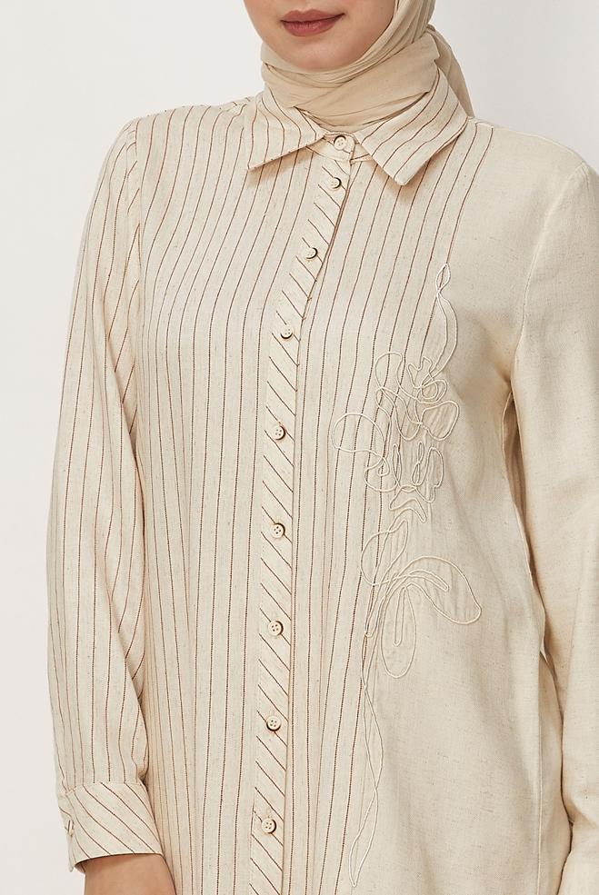 Hijab-Kleidung ORANGE LEINEN HEMDKRAGEN TUNIKA 46433 - ALVİNA