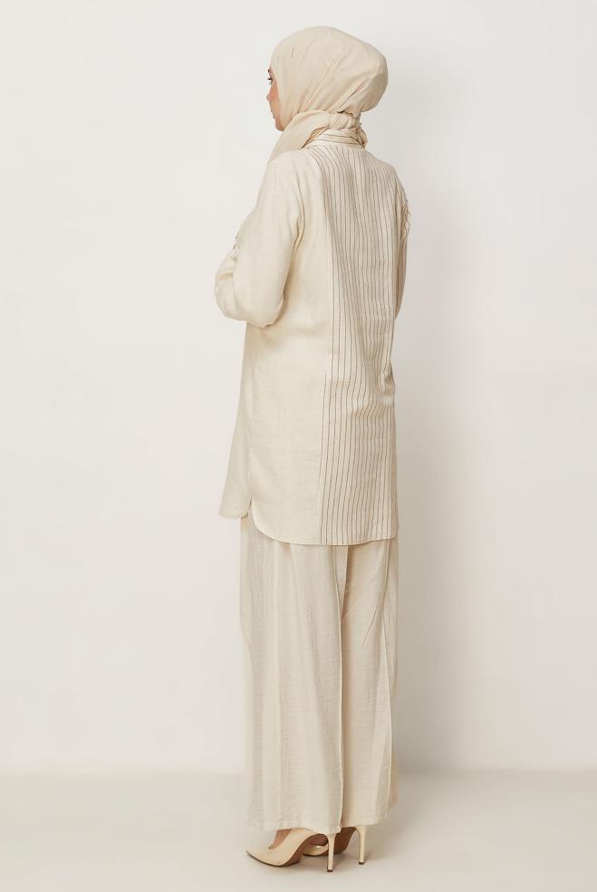 Hijab-Kleidung ORANGE LEINEN HEMDKRAGEN TUNIKA 46433 - ALVİNA