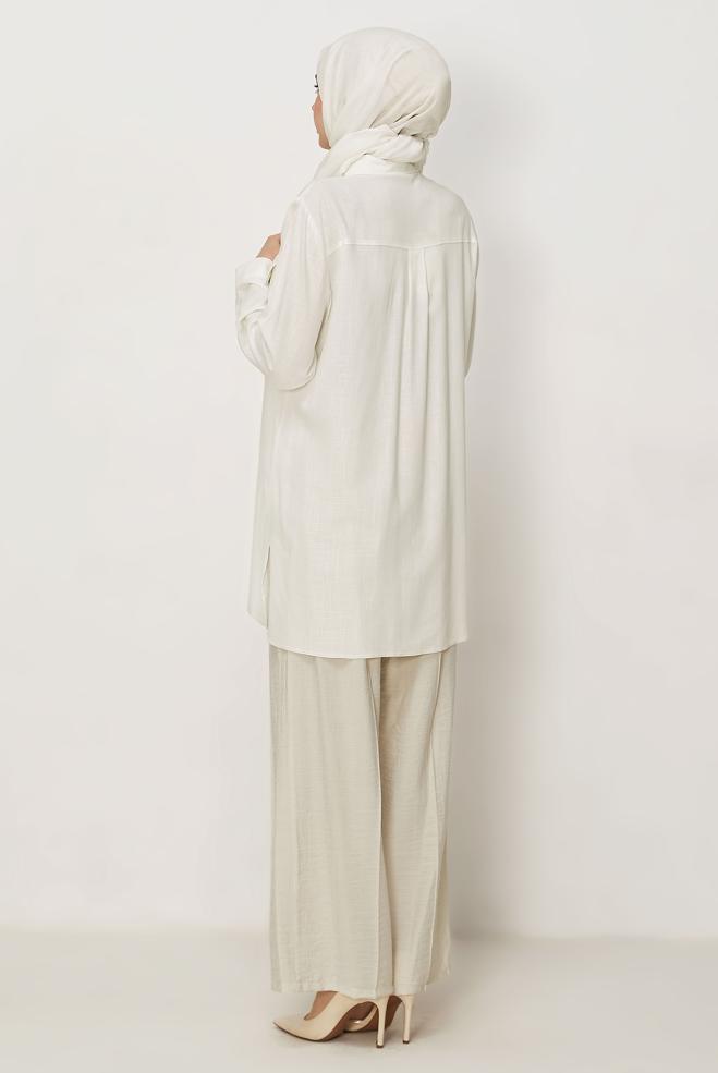 Hijab-Kleidung WEISS LEINEN HEMDKRAGEN TUNIKA 46458 - ALVİNA