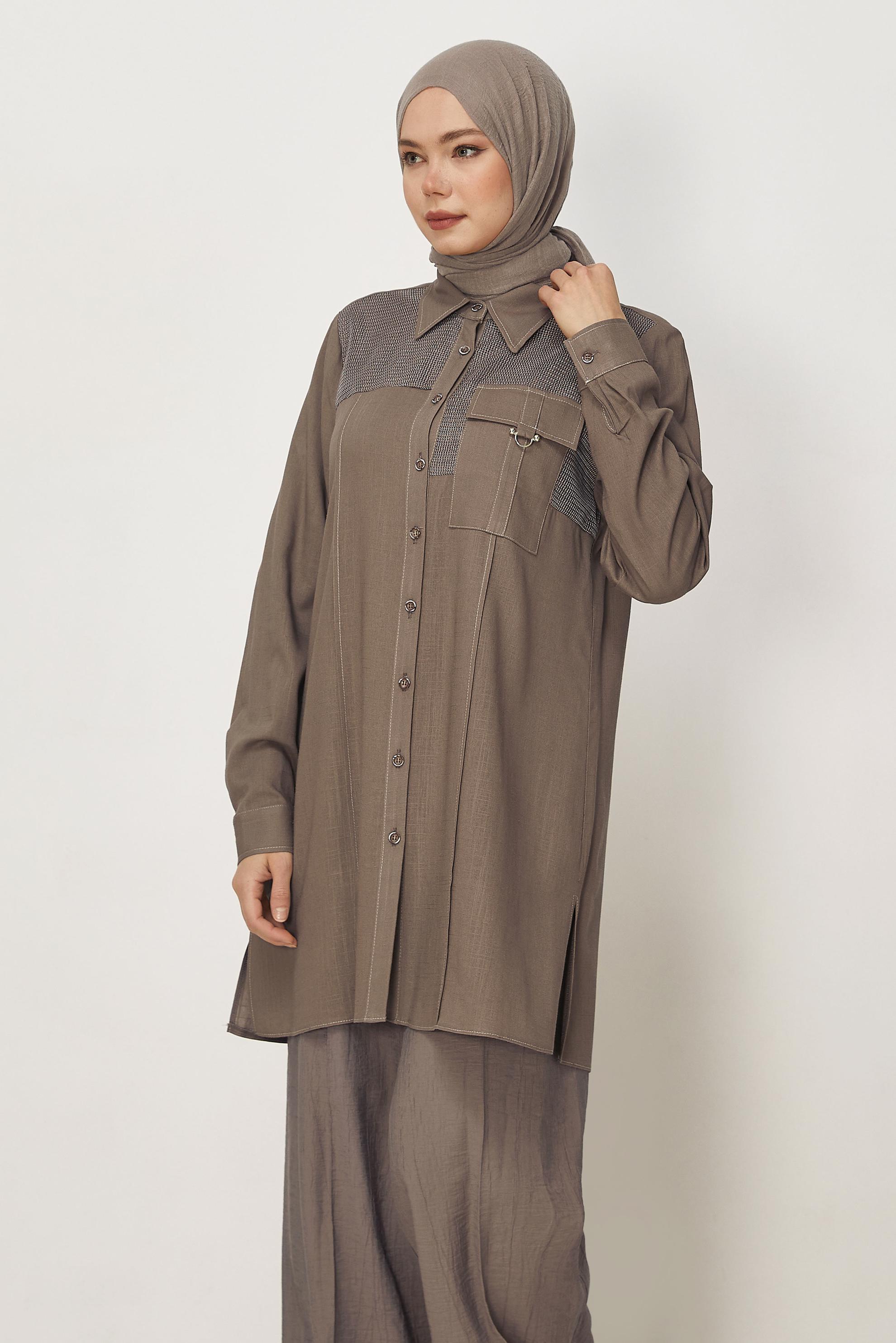 Hijab-Kleidung NERZ LEINEN HEMDKRAGEN TUNIKA 46458