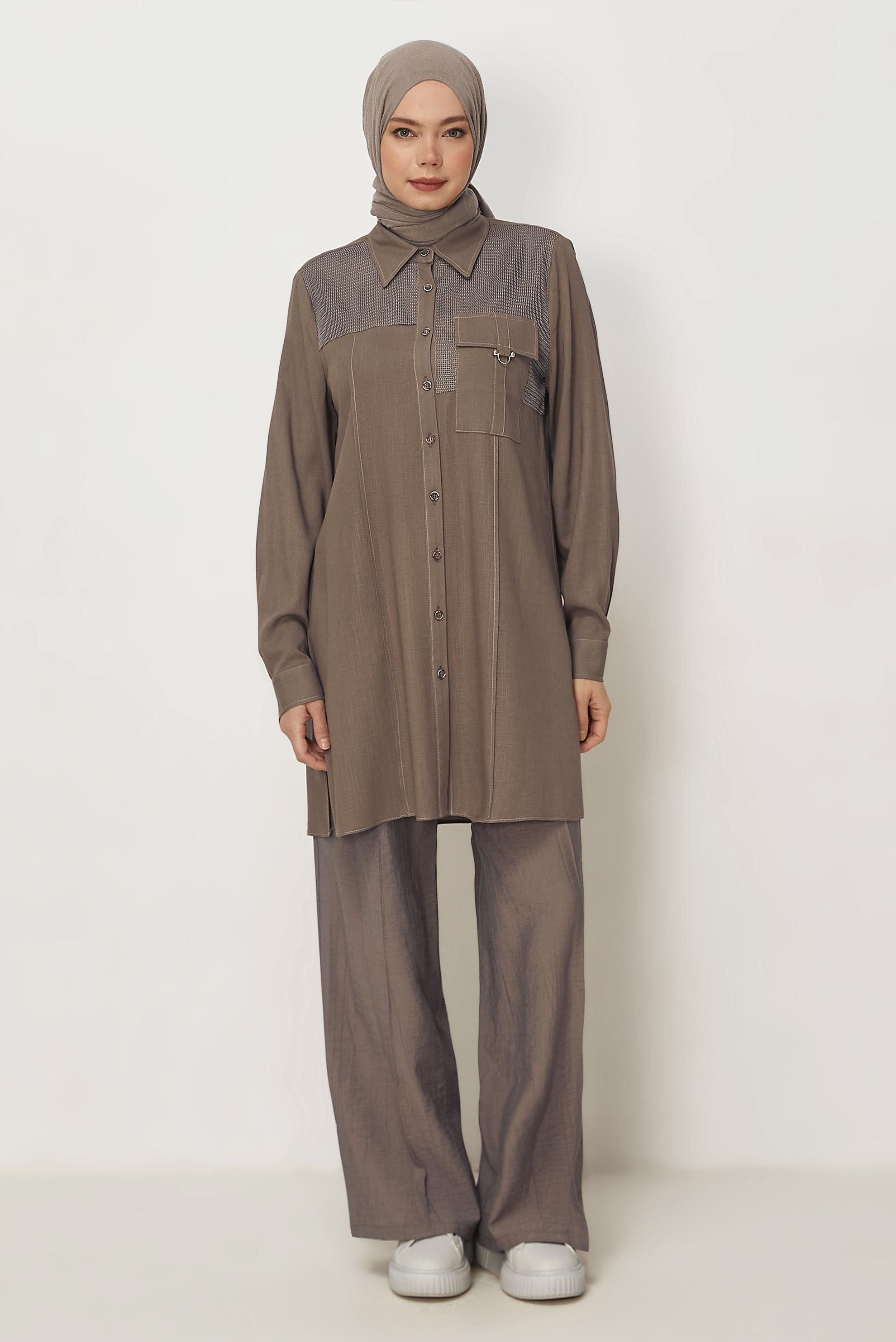 Hijab-Kleidung NERZ LEINEN HEMDKRAGEN TUNIKA 46458