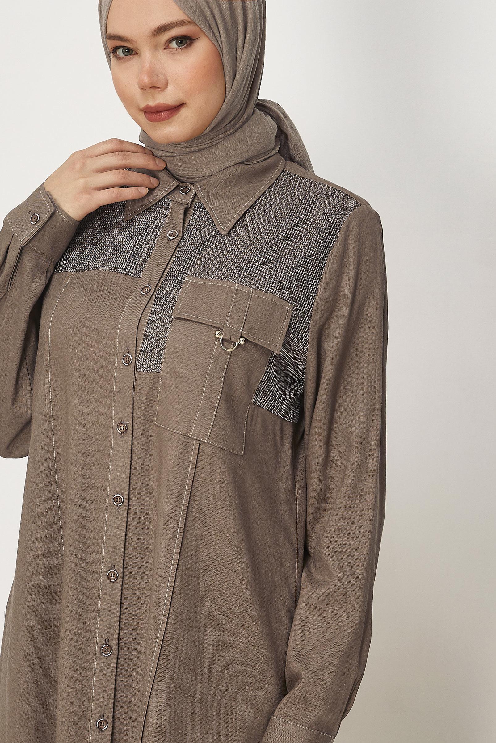Hijab-Kleidung NERZ LEINEN HEMDKRAGEN TUNIKA 46458