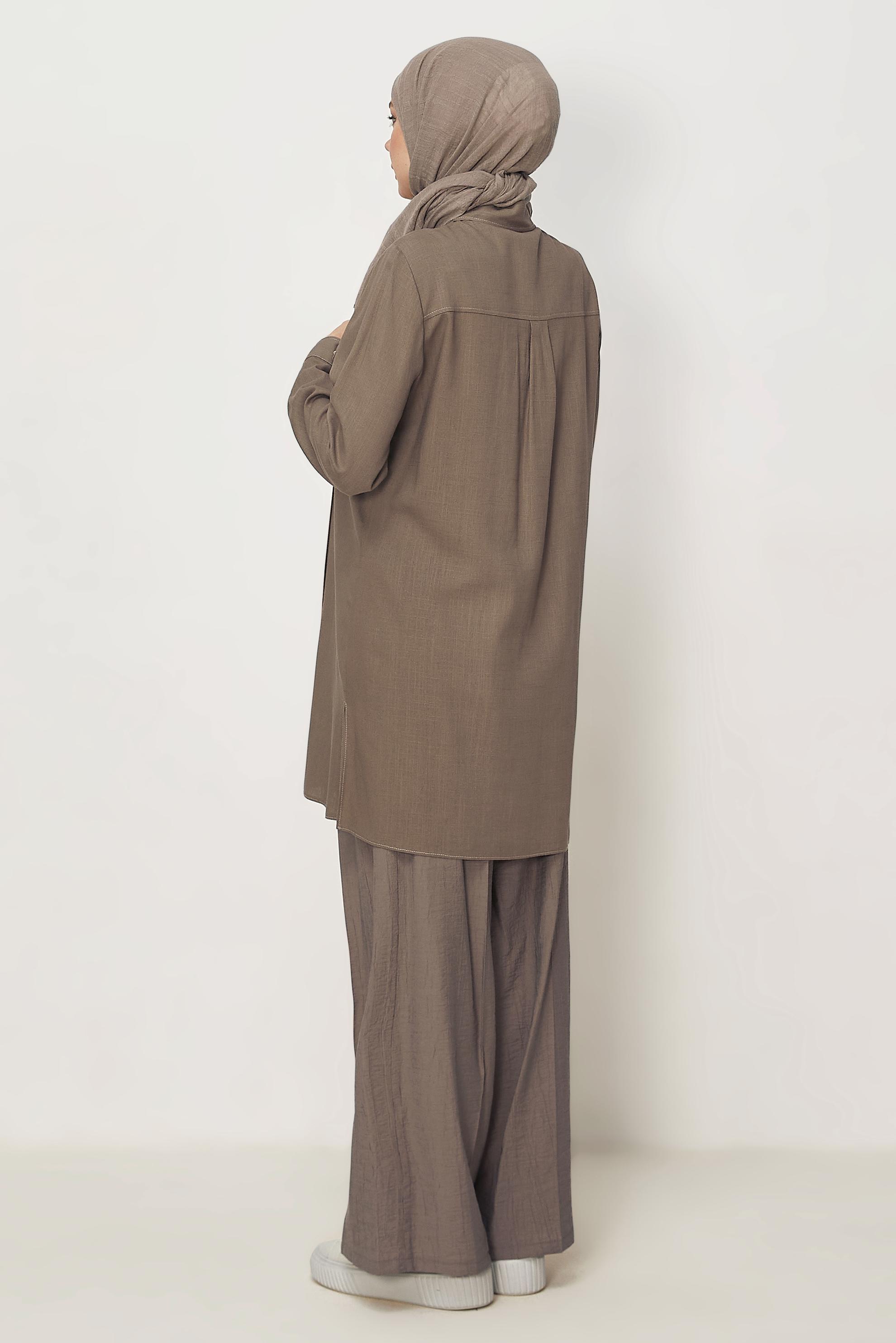 Hijab-Kleidung NERZ LEINEN HEMDKRAGEN TUNIKA 46458