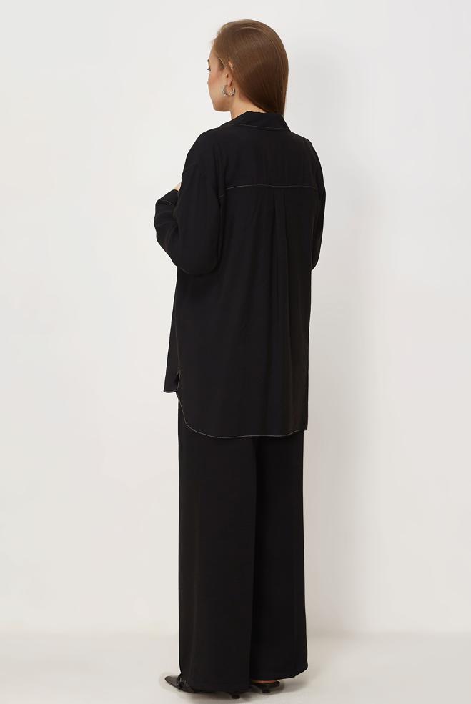 Hijab clothing BLACK SHIRT COLLAR MODAL TUNIC 46464 - ALVİNA