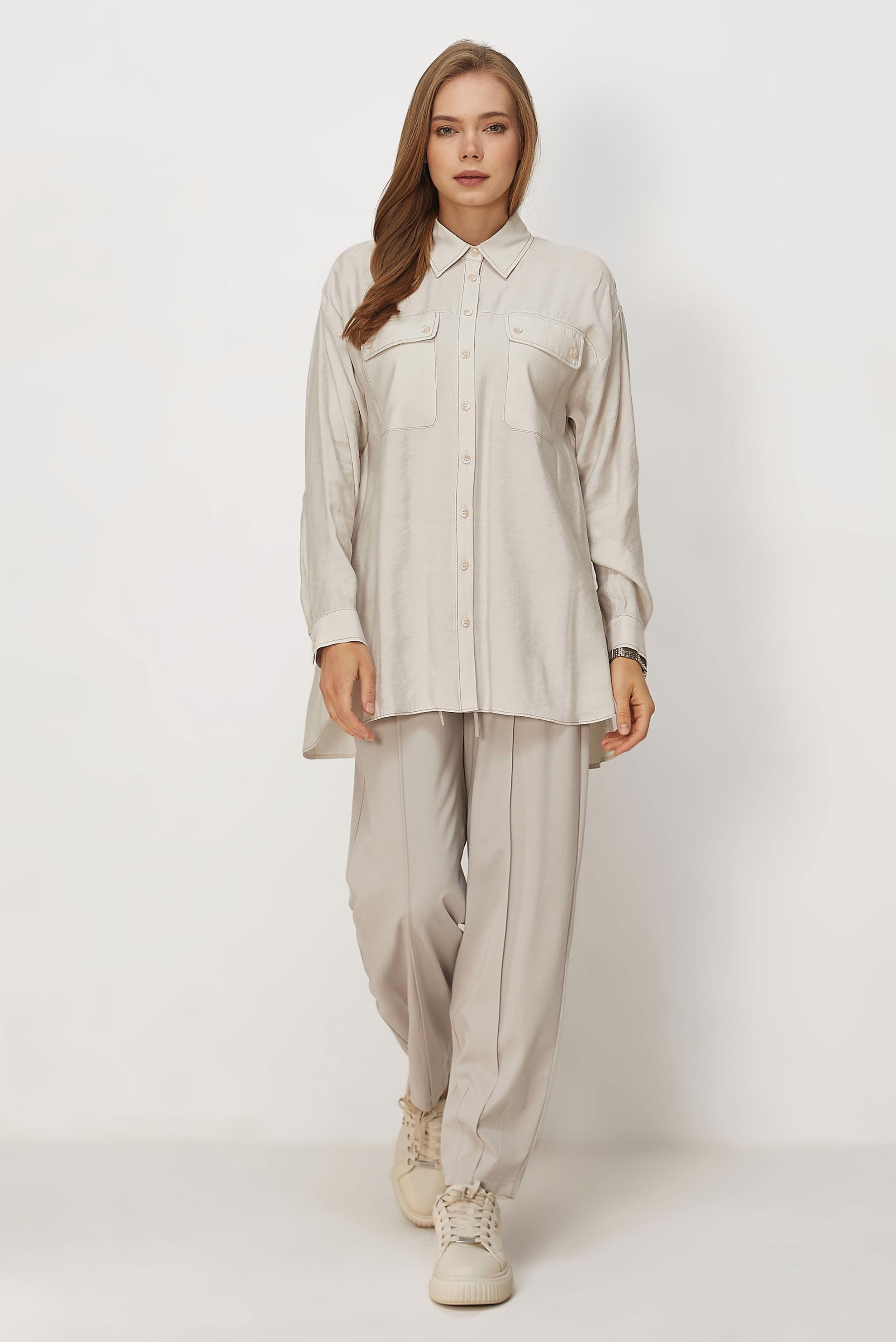 Hijab clothing BEIGE SHIRT COLLAR MODAL TUNIC 46464
