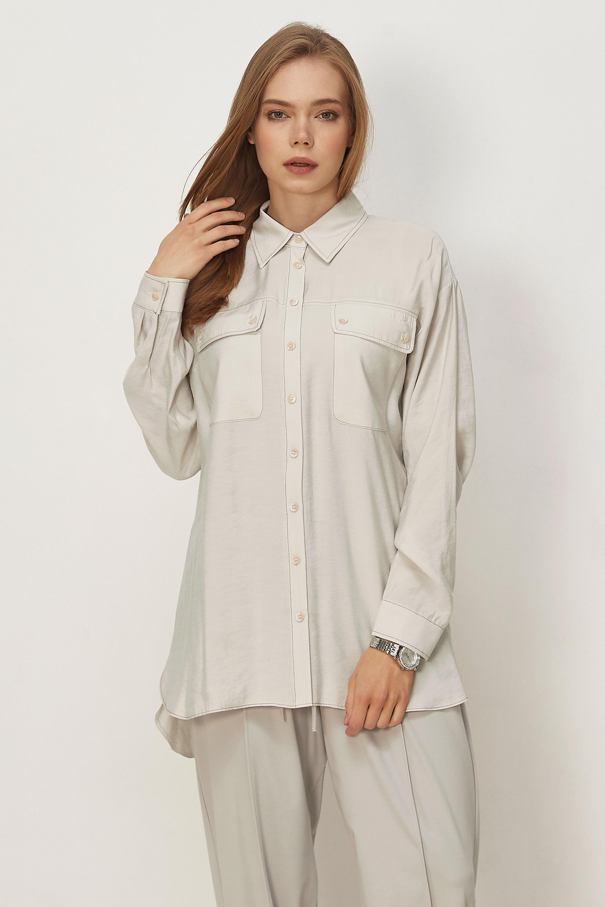Hijab clothing BEIGE SHIRT COLLAR MODAL TUNIC 46464