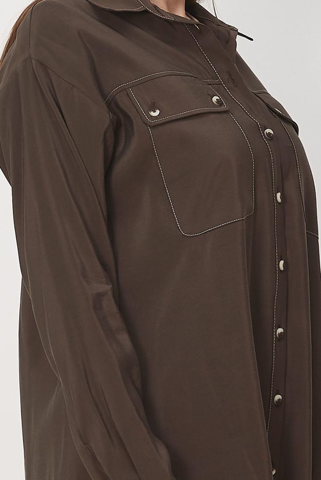 Hijab clothing BROWN SHIRT COLLAR MODAL TUNIC 46464 - ALVİNA