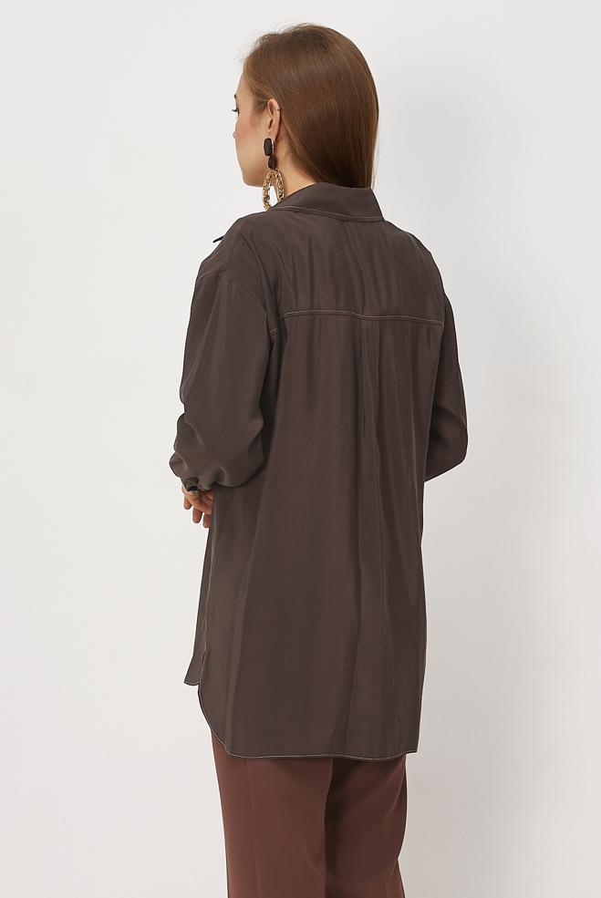 Hijab clothing BROWN SHIRT COLLAR MODAL TUNIC 46464 - ALVİNA