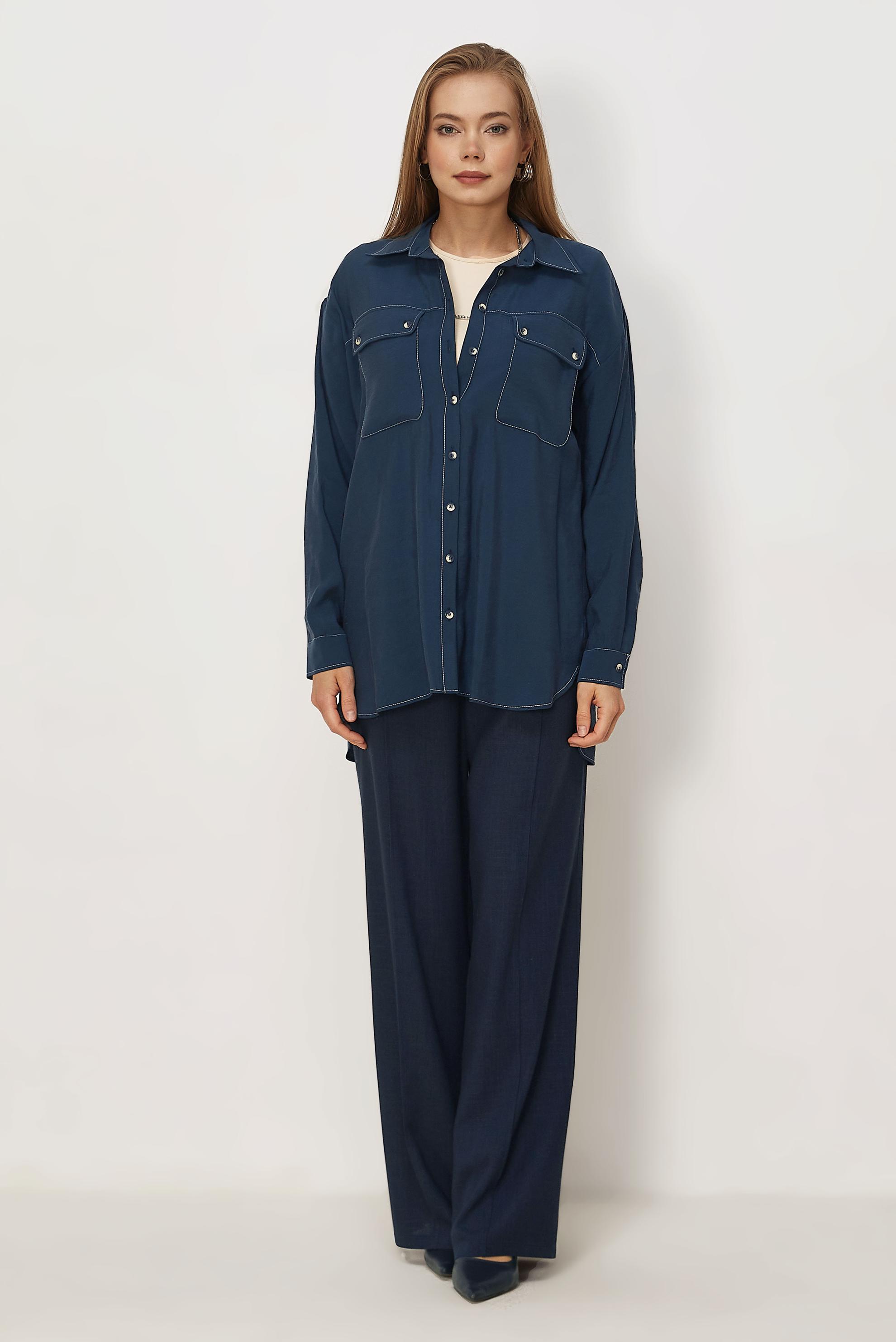 Hijab clothing NAVY BLUE SHIRT COLLAR MODAL TUNIC 46464
