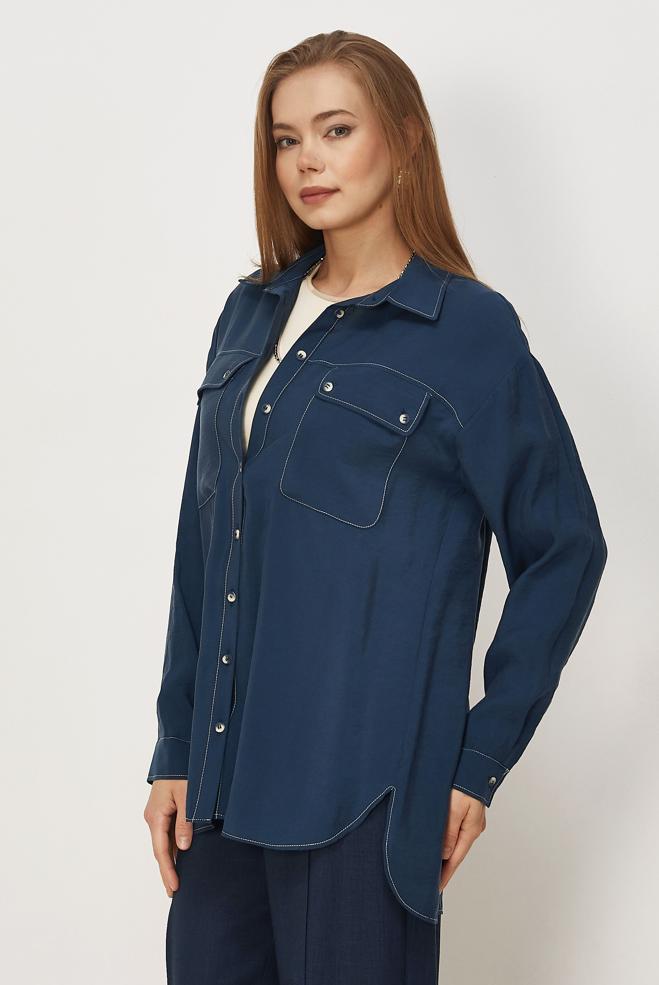 Hijab clothing NAVY BLUE SHIRT COLLAR MODAL TUNIC 46464 - ALVİNA