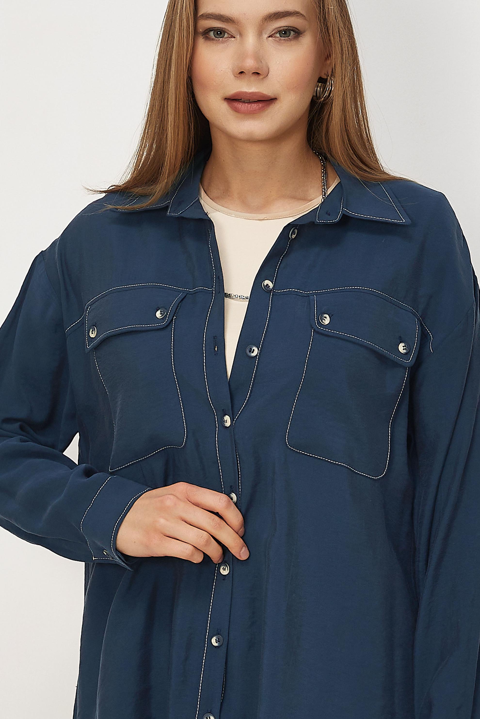Hijab clothing NAVY BLUE SHIRT COLLAR MODAL TUNIC 46464