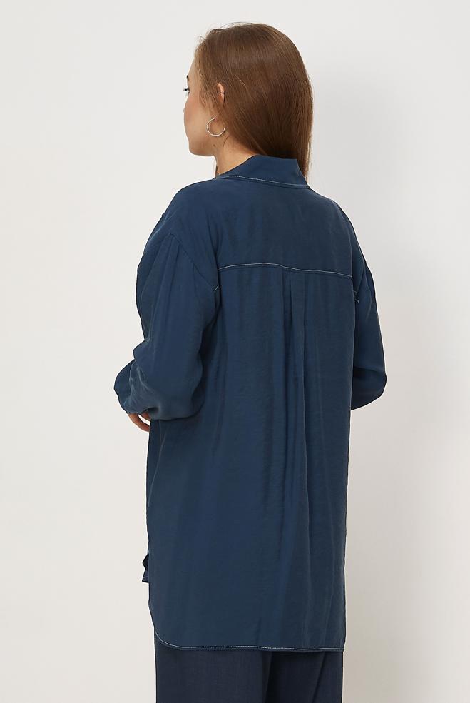 Hijab clothing NAVY BLUE SHIRT COLLAR MODAL TUNIC 46464 - ALVİNA