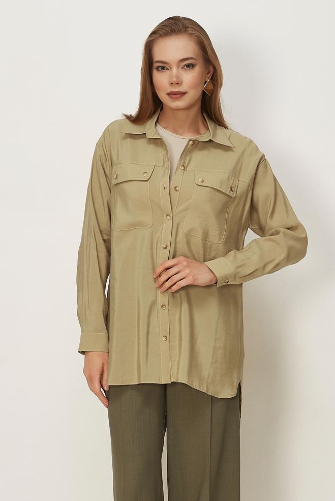 Hijab clothing BEIGE SHIRT COLLAR MODAL TUNIC 46464 - ALVİNA