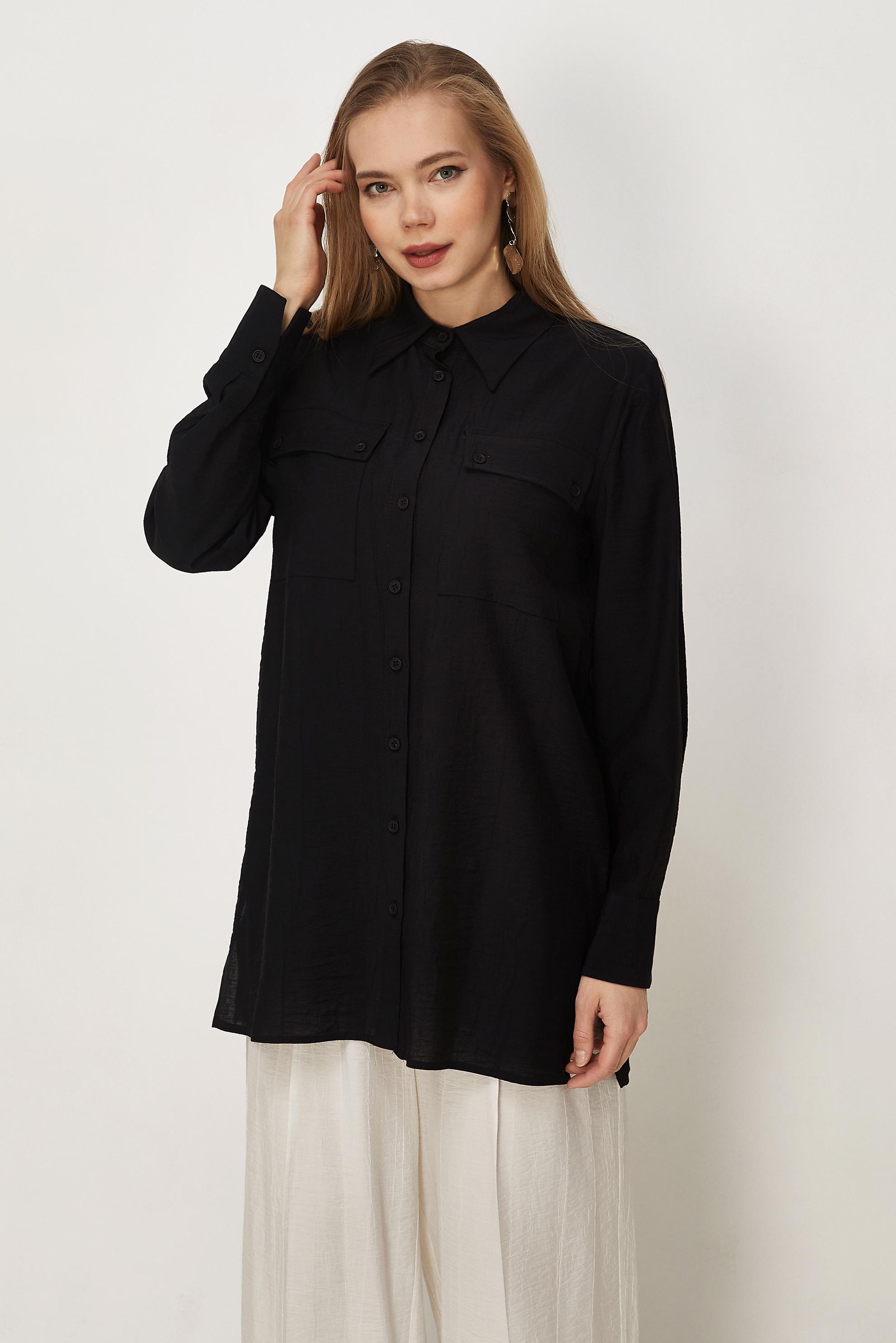 Hijab-Kleidung SCHWARZ HEMDKRAGEN TUNIKA 46465