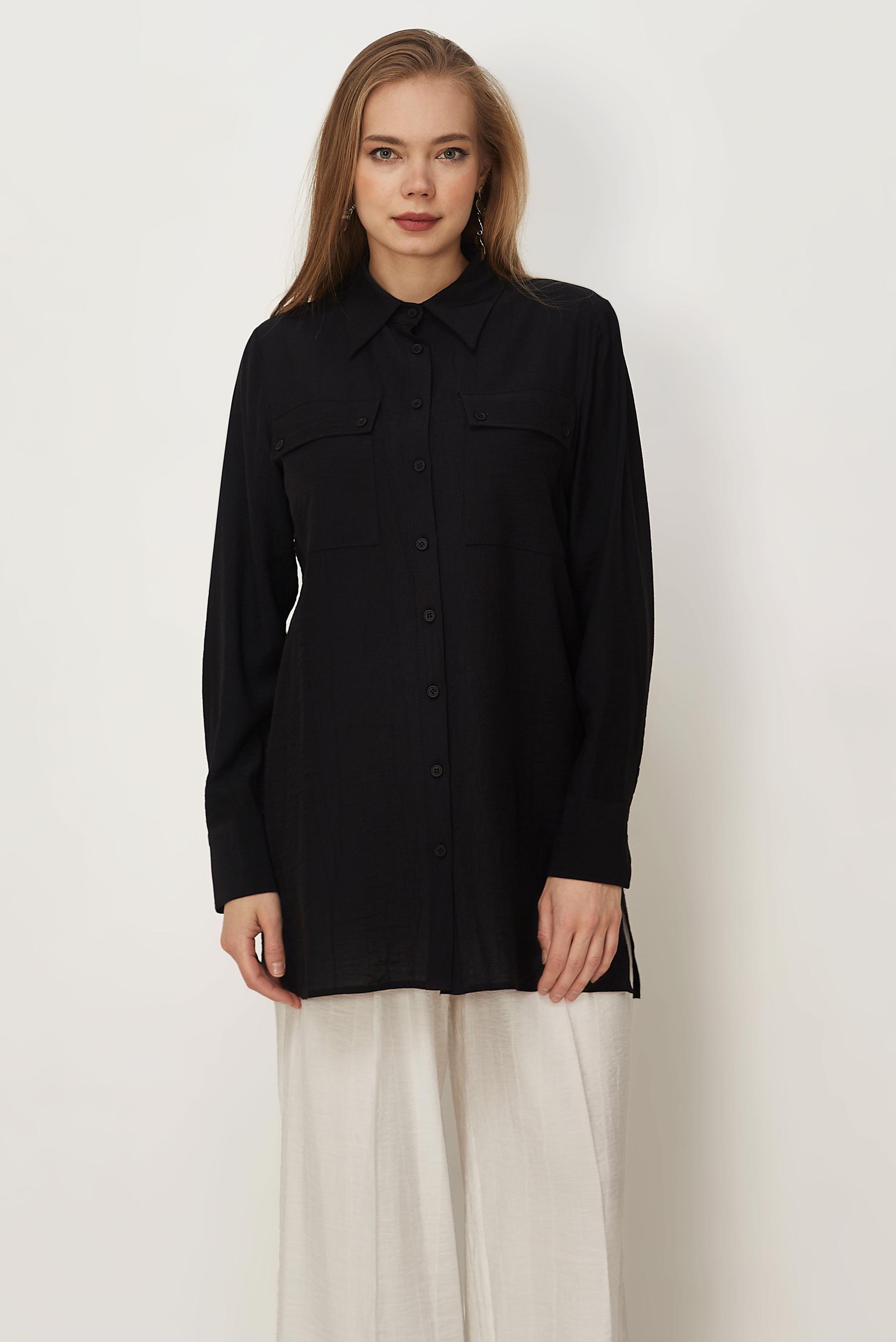 Hijab-Kleidung SCHWARZ HEMDKRAGEN TUNIKA 46465