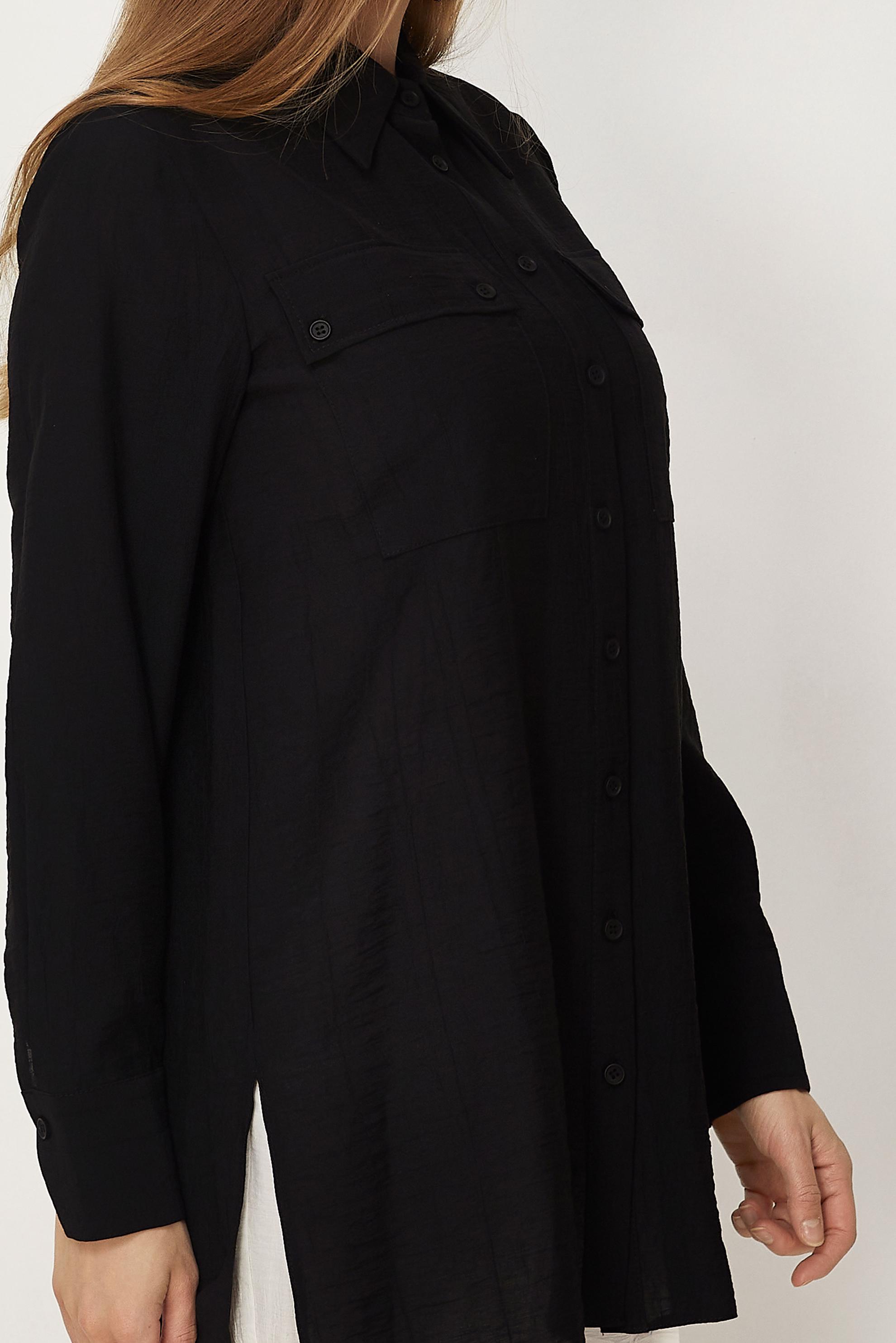 Hijab-Kleidung SCHWARZ HEMDKRAGEN TUNIKA 46465