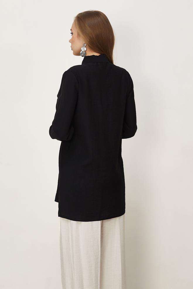 Hijab-Kleidung SCHWARZ HEMDKRAGEN TUNIKA 46465 - ALVİNA