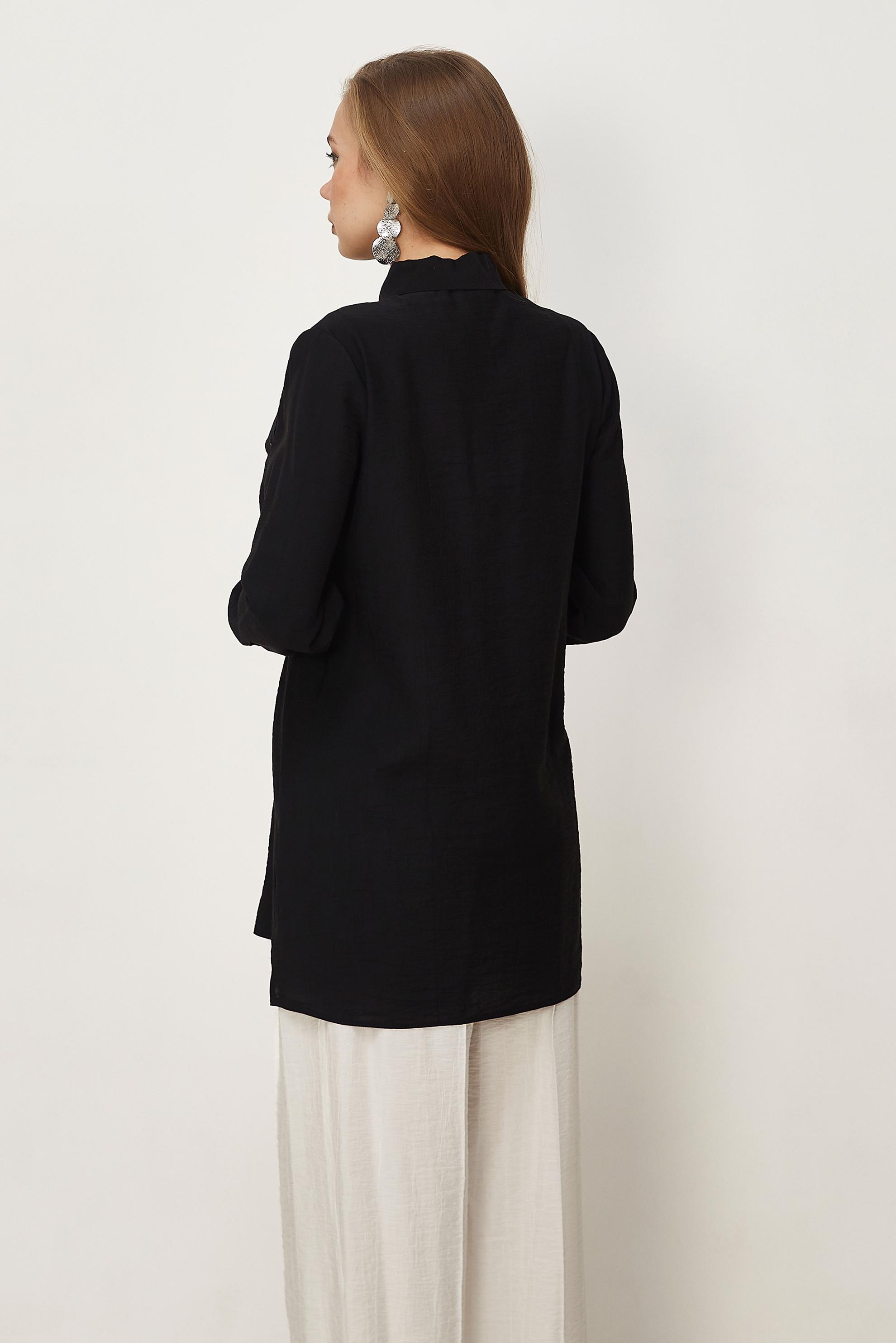 Hijab-Kleidung SCHWARZ HEMDKRAGEN TUNIKA 46465