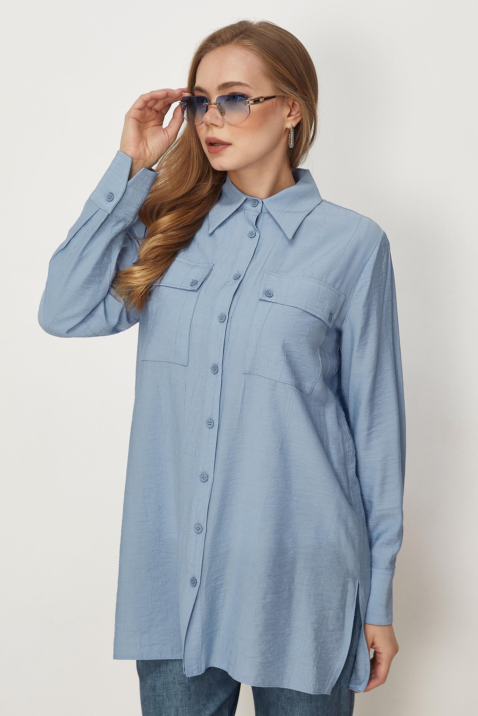 Hijab-Kleidung BLAU HEMDKRAGEN TUNIKA 46465