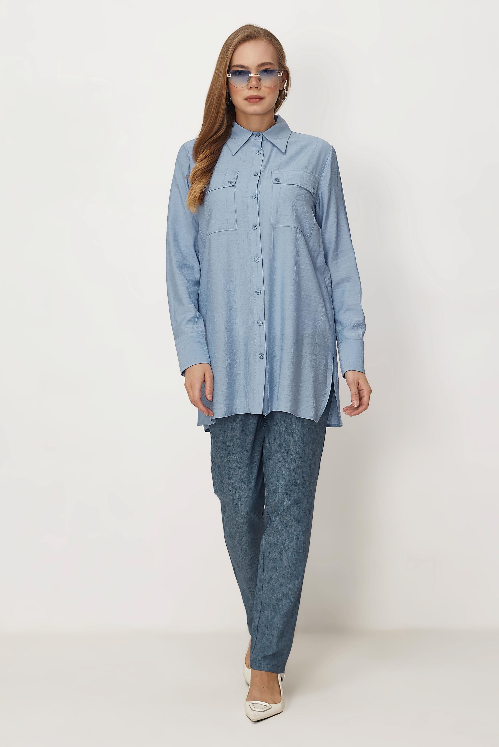 Hijab-Kleidung BLAU HEMDKRAGEN TUNIKA 46465