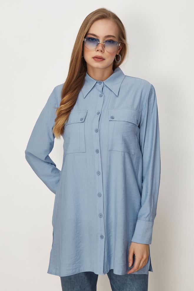 Hijab-Kleidung BLAU HEMDKRAGEN TUNIKA 46465 - ALVİNA
