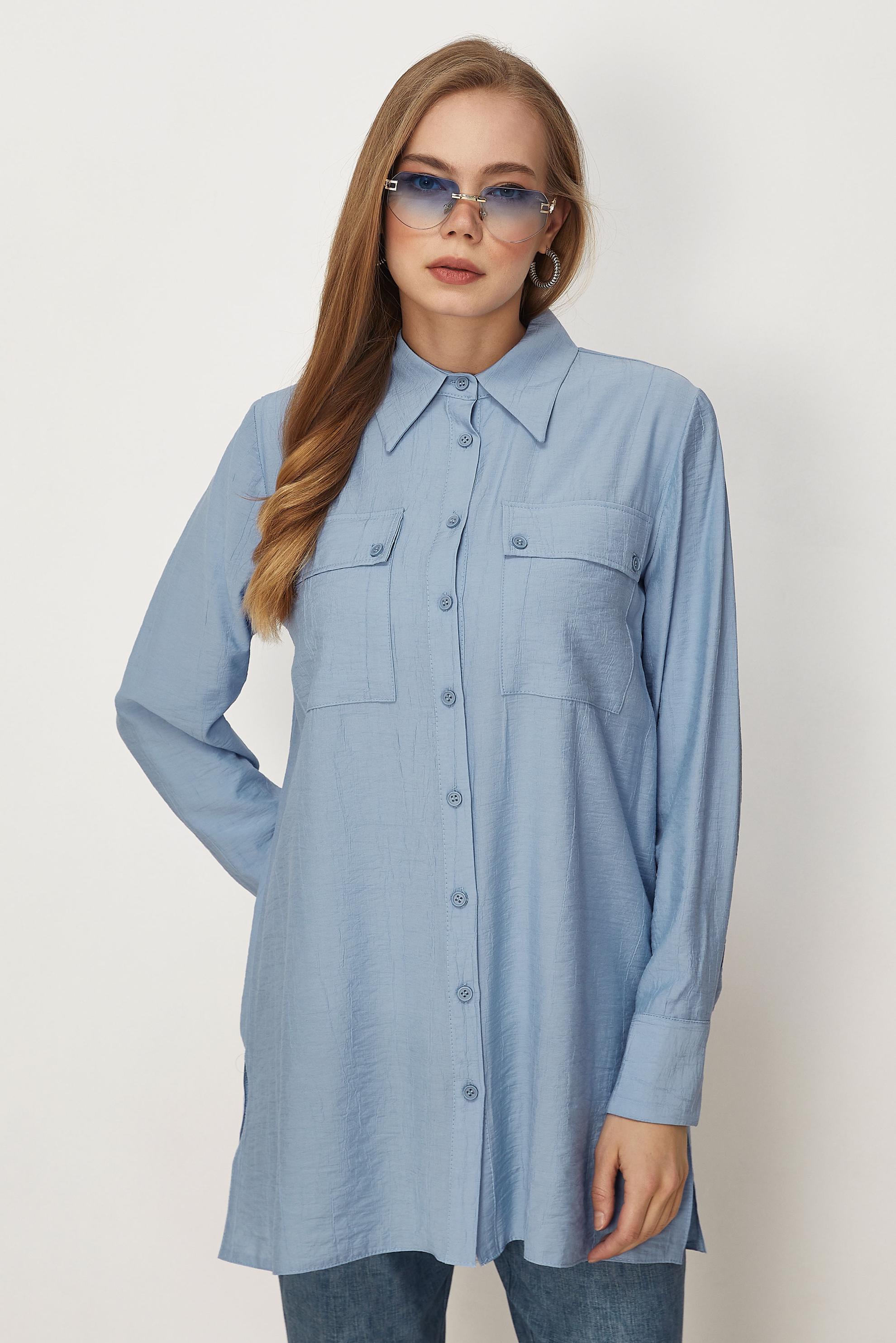 Hijab-Kleidung BLAU HEMDKRAGEN TUNIKA 46465