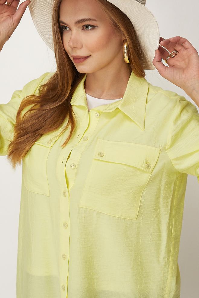 Hijab-Kleidung GELB HEMDKRAGEN TUNIKA 46465 - ALVİNA