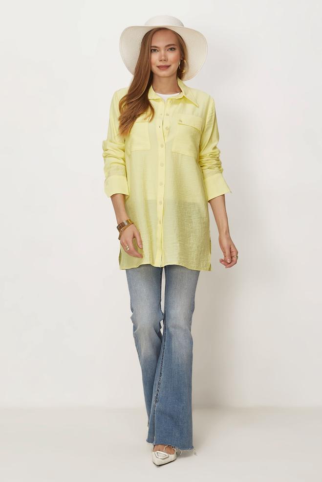 Hijab-Kleidung GELB HEMDKRAGEN TUNIKA 46465 - ALVİNA