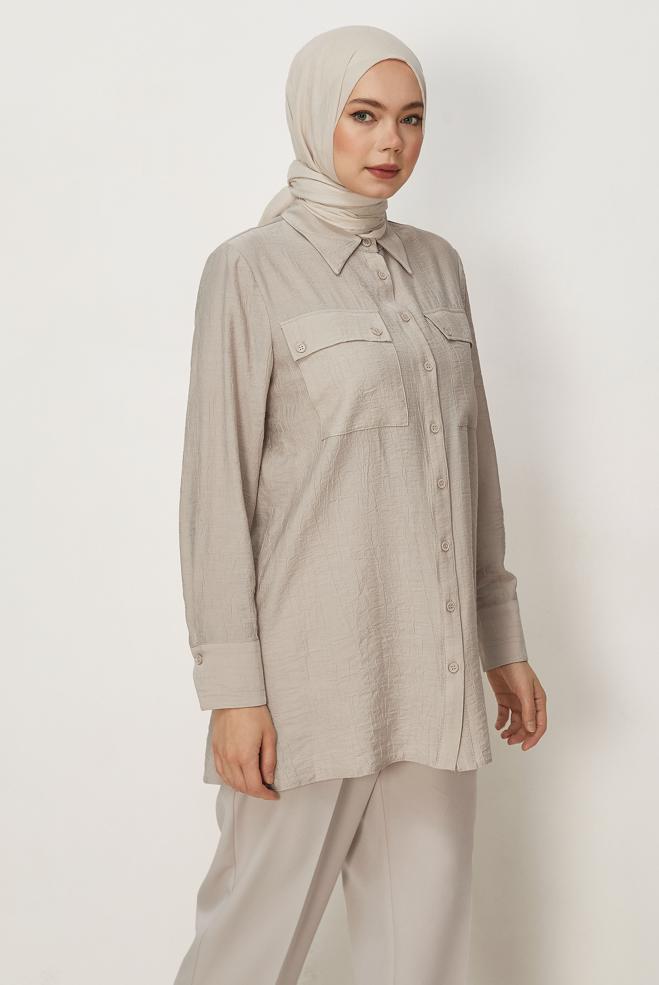 Tesettür giyim  GÖMLEK YAKA TUNİK 46465 - ALVİNA