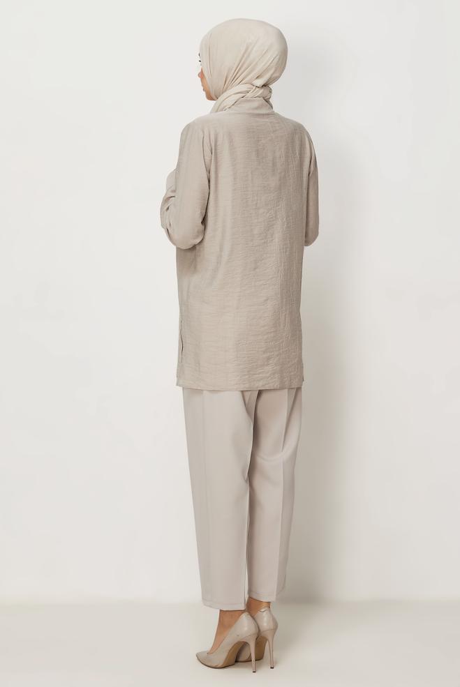 Hijab-Kleidung BEIGE HEMDKRAGEN TUNIKA 46465 - ALVİNA