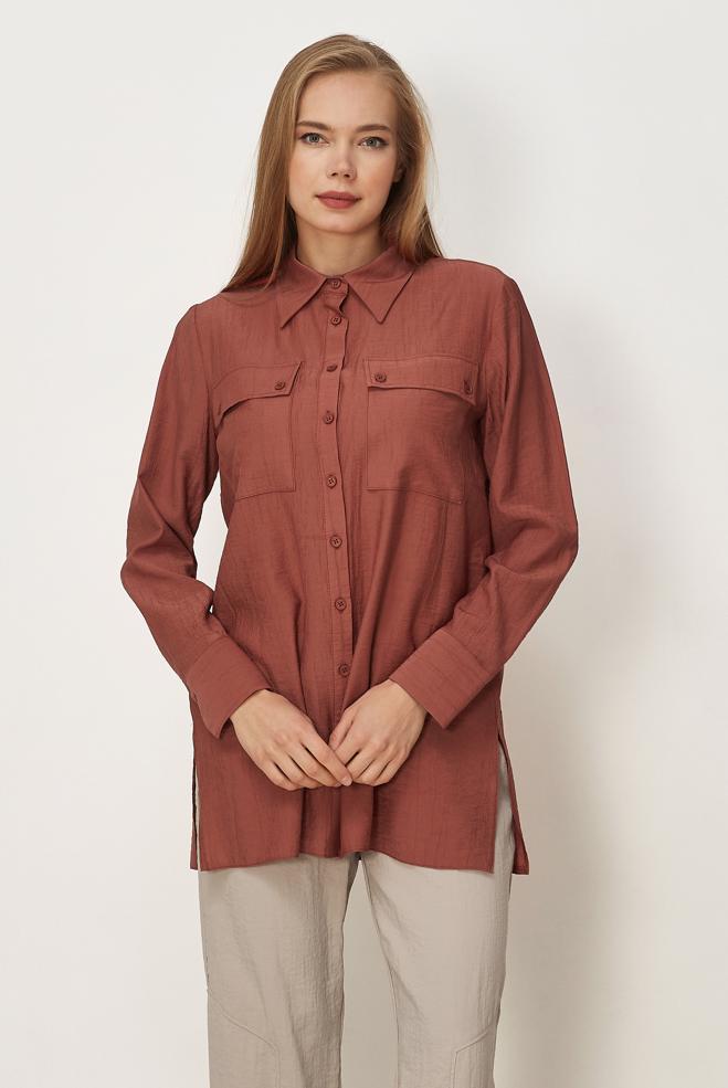 Tesettür giyim  GÖMLEK YAKA TUNİK 46465 - ALVİNA