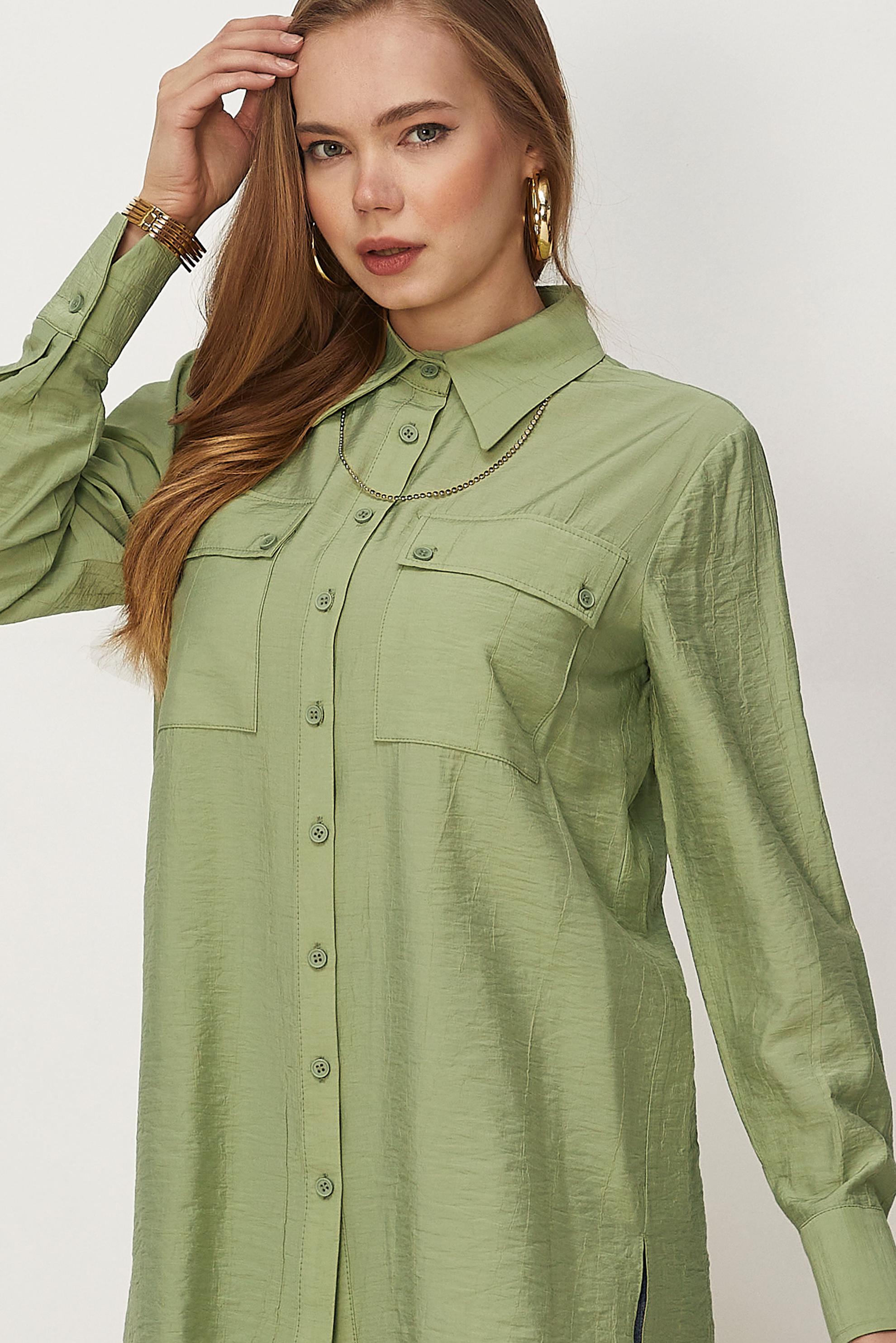 Hijab-Kleidung GRÜN HEMDKRAGEN TUNIKA 46465