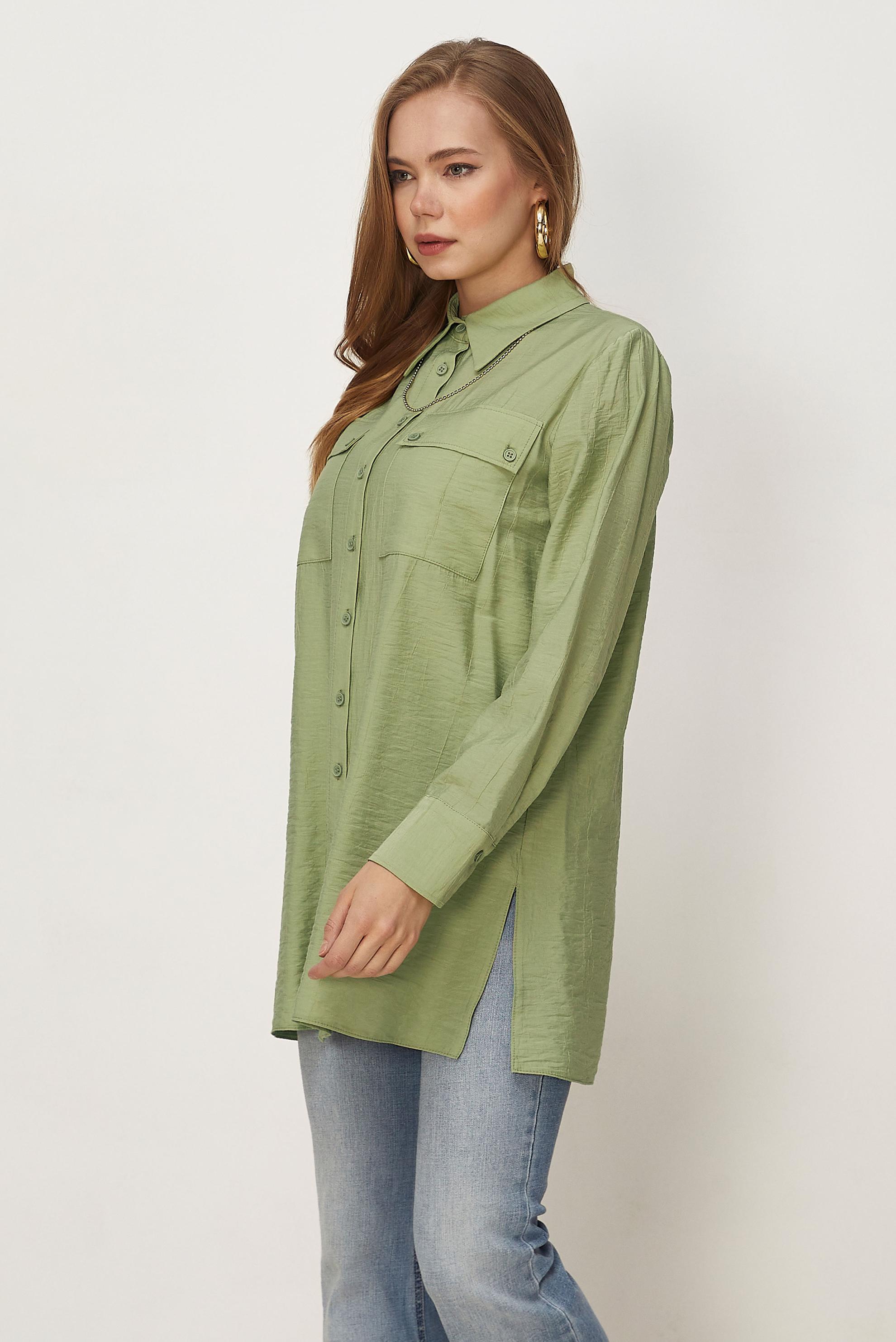 Hijab-Kleidung GRÜN HEMDKRAGEN TUNIKA 46465