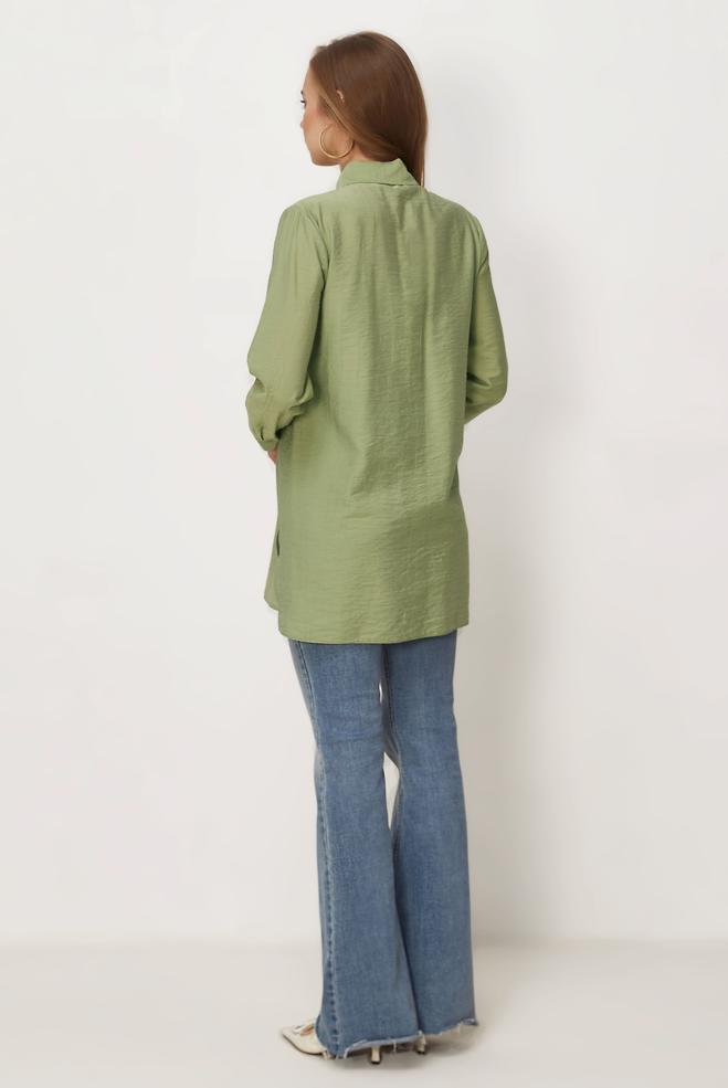Hijab-Kleidung GRÜN HEMDKRAGEN TUNIKA 46465 - ALVİNA