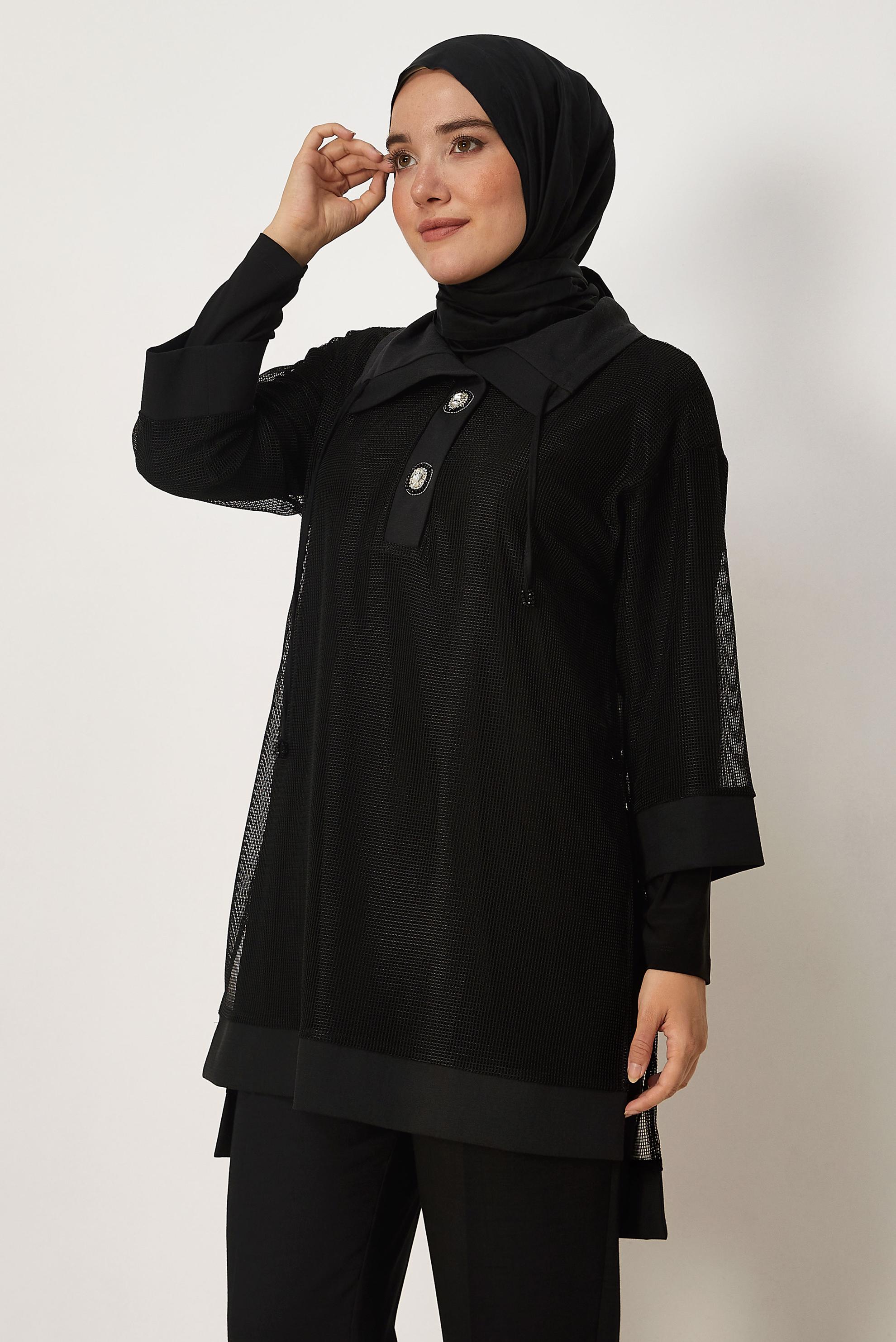 Tesettür giyim SİYAH FİLE DETAYLI TUNİK VE BLUZ 46466