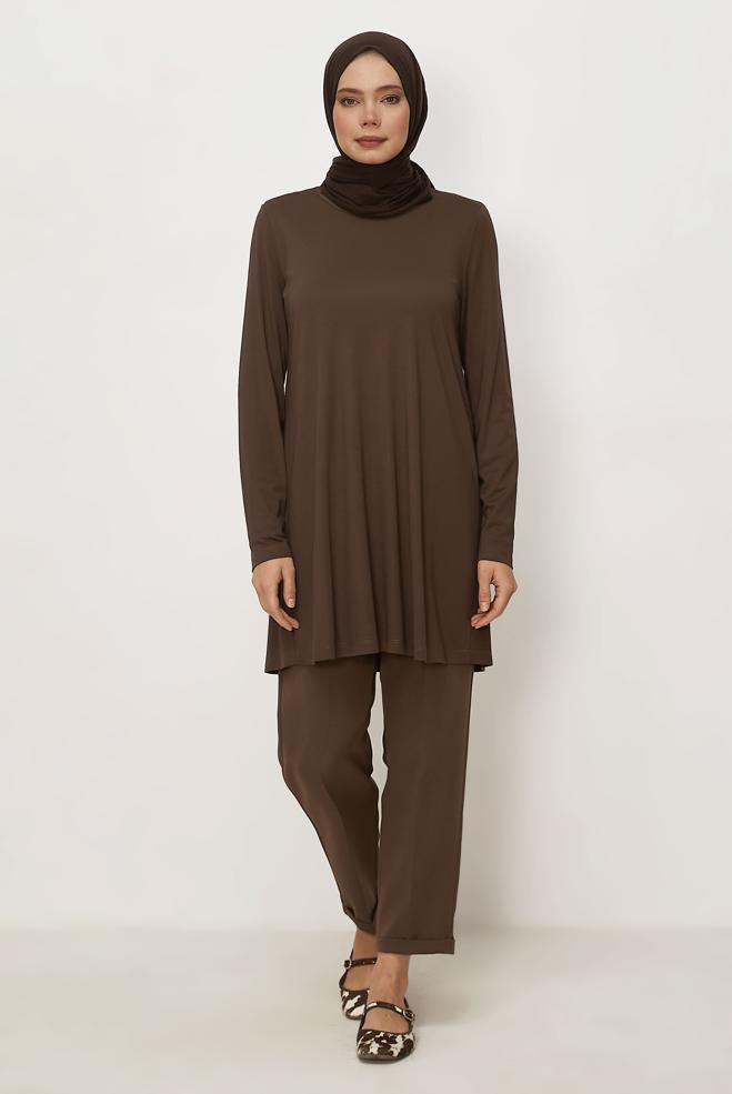 Hijab clothing BROWN CREW-NECK TUNIC 46497 - ALVİNA
