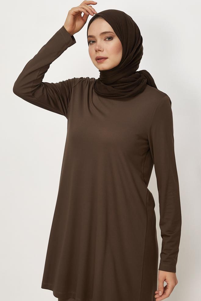Hijab clothing BROWN CREW-NECK TUNIC 46497 - ALVİNA