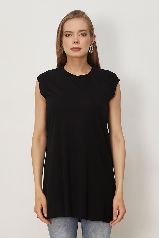 Hijab clothing BLACK SHORT SLEEVED TUNIC 46498 - ALVİNA